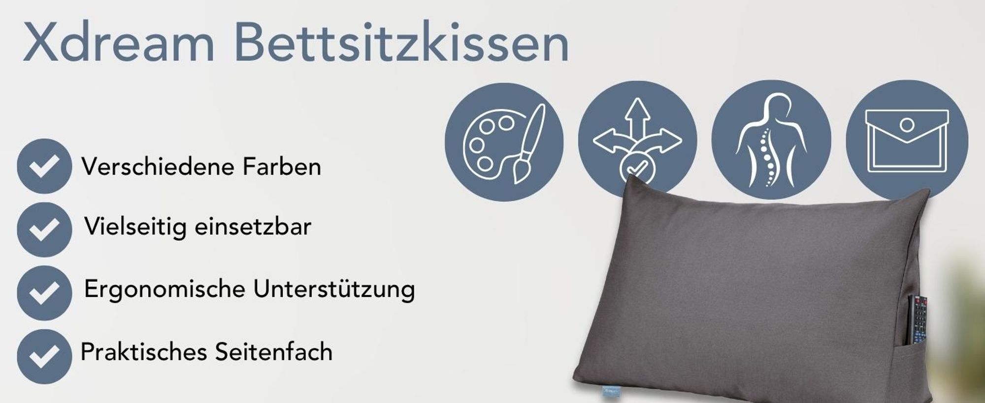 Rückenkissen | Lesekissen für Bett und Sofa | hellbraun | 70 x 40 x 20cm | Stabiles Bettsitzkissen | XDREAM