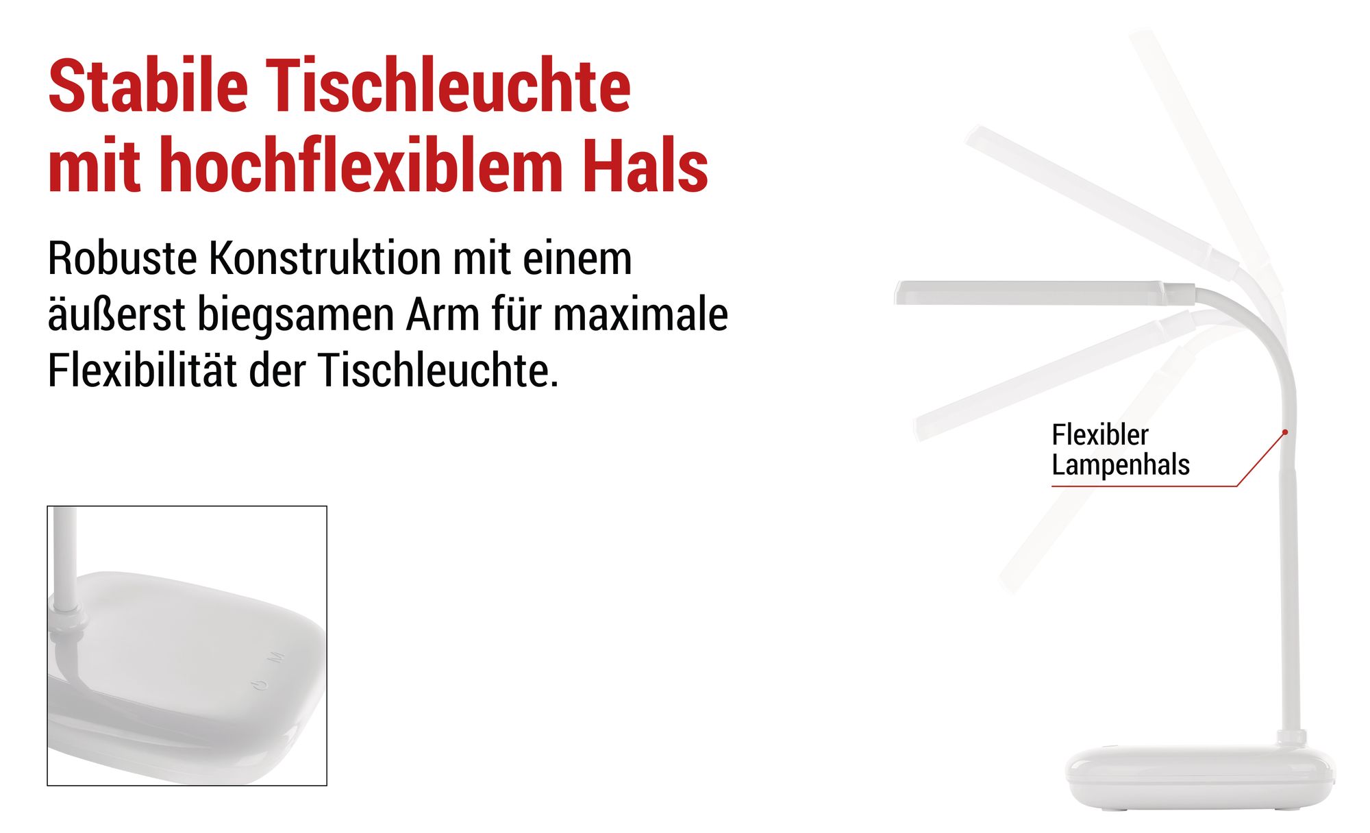 EMOS LED Tischlampe MOLLY 12W, Helligkeit 650lm, dimmbar, einstellbare Lichtfarbe, flexibler Lampenarm, 1,5m Ladekabel + Netzadapter, weiß, Z7638W