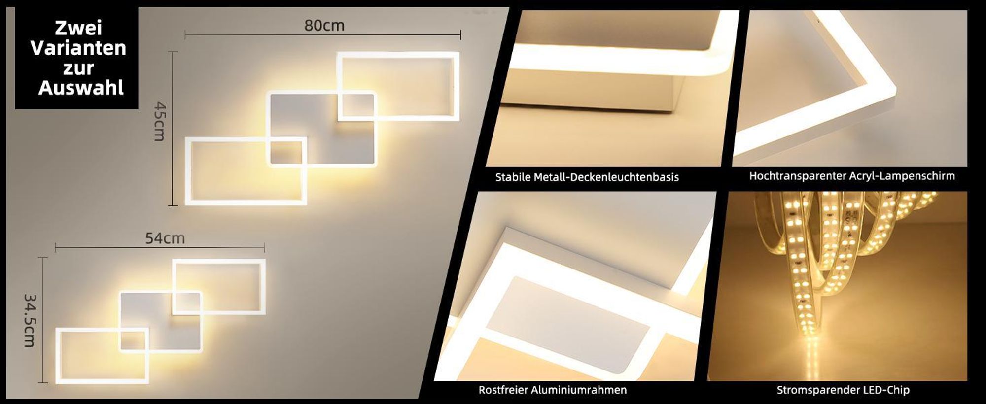 ZMH LED Deckenleuchte Deckenlampe 80CM Wohnzimmer Dimmbar mit Fernbedienung 63W Weiß Schlafzimmerlampe für Schlafzimmer Küche Esszimmer Büro