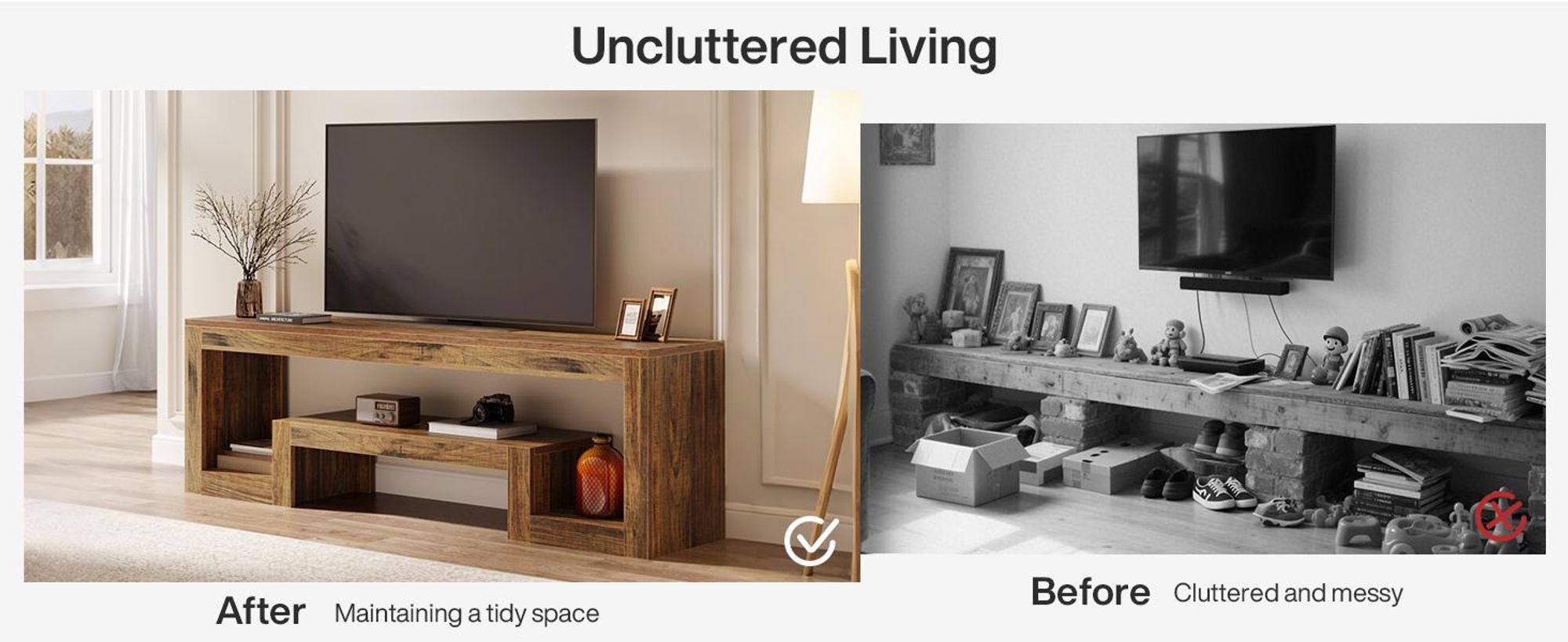 Tribesigns 63 Zoll TV-Ständer für 55/60/65/75 Zoll Fernseher, TV-Schränke & TV-Tische, Farmhouse Entertainment Center mit offenen Ablageflächen, rusti