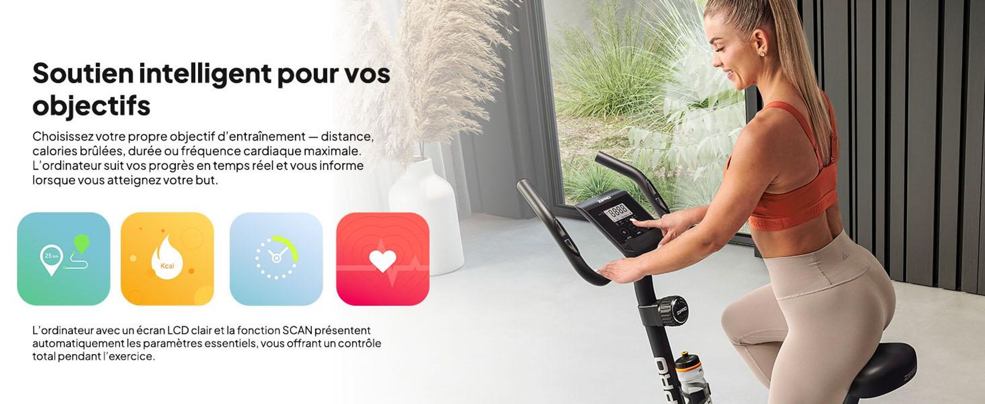 Zipro Beat RS Vélo d'appartement magnétique |écran LCD| masse d'inertie de 6kg | roue de fitness 8 niveaux de résistance | mesure du temps