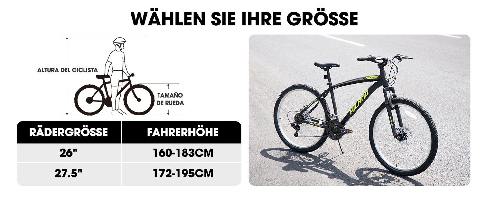 Hiland 27,5 Zoll Mountainbike, 18 Gang Herren und Damen MTB mit Doppelte Scheibenbremsen, Federgabel, Fender, MTB für Männer und Frauen