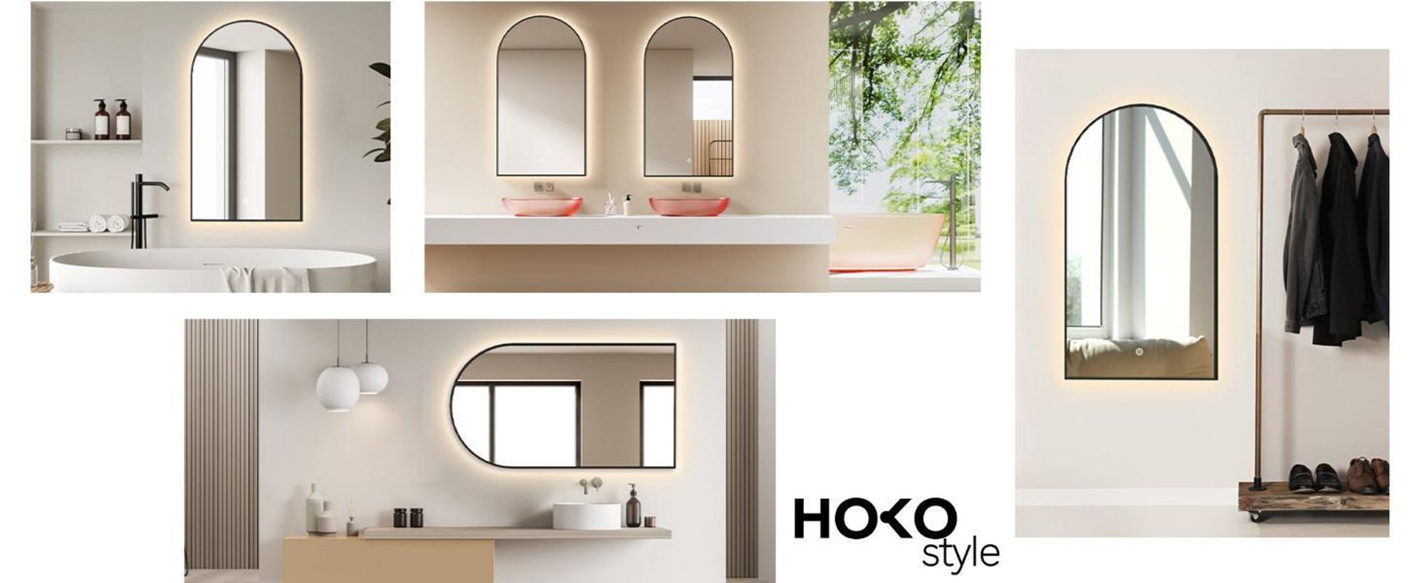 HOKO Miroir de salle de bain arc LED 60x100cm avec cadre métallique, montage HAUT+QUI, miroir lumineux Arch+interrupteur tactile+lumière changeant 2700-6500K, blanc chaud-froid