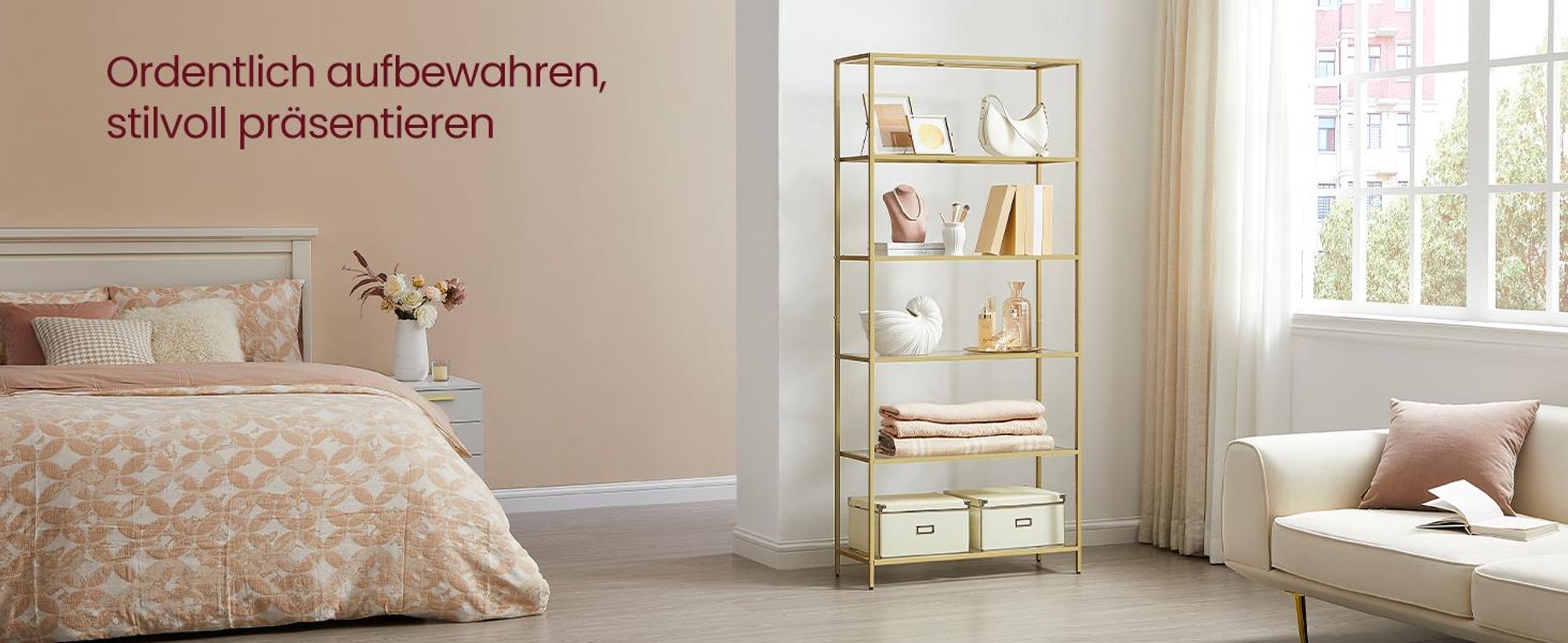 Regal mit 6 Ablagen, Badregal, gehärtetes Glas, einfache Montage