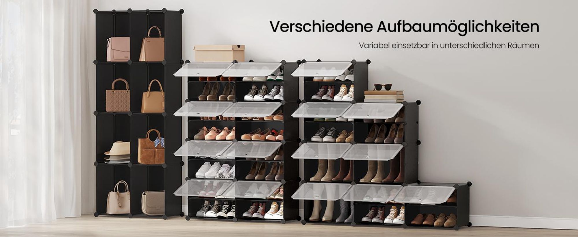 SONGMICS Schuhregal 6 Fächern Schuhschrank mit Türen schwarz