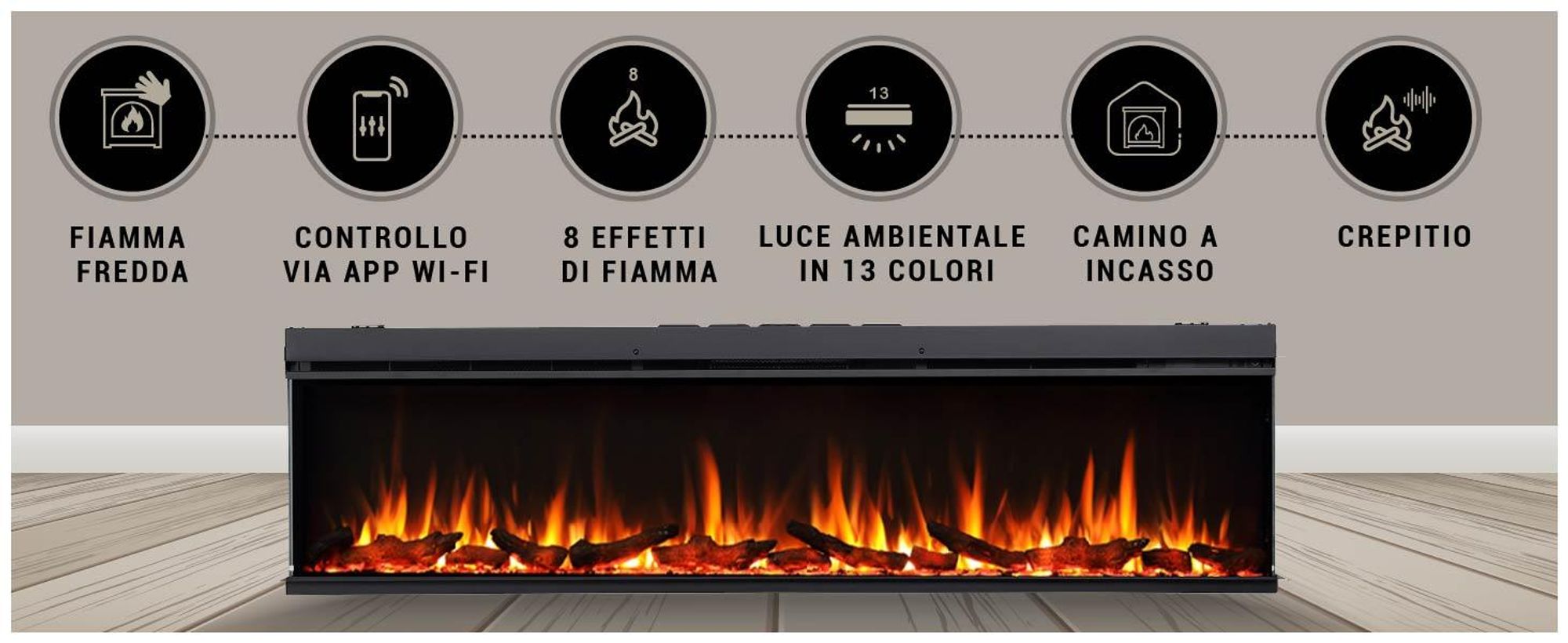 Camino elettrico BALDERIA Athena smart 72 - Camino da incasso - Nero