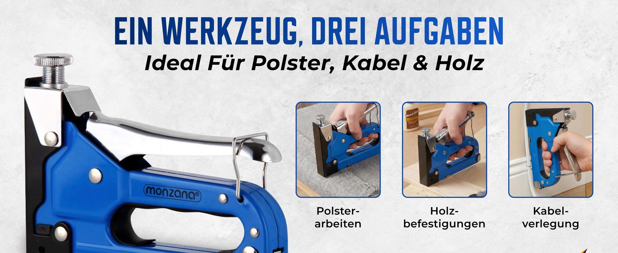 MONZANA® Tacker für Holz Handtacker 3in1 Tackerpistole mit Klammern