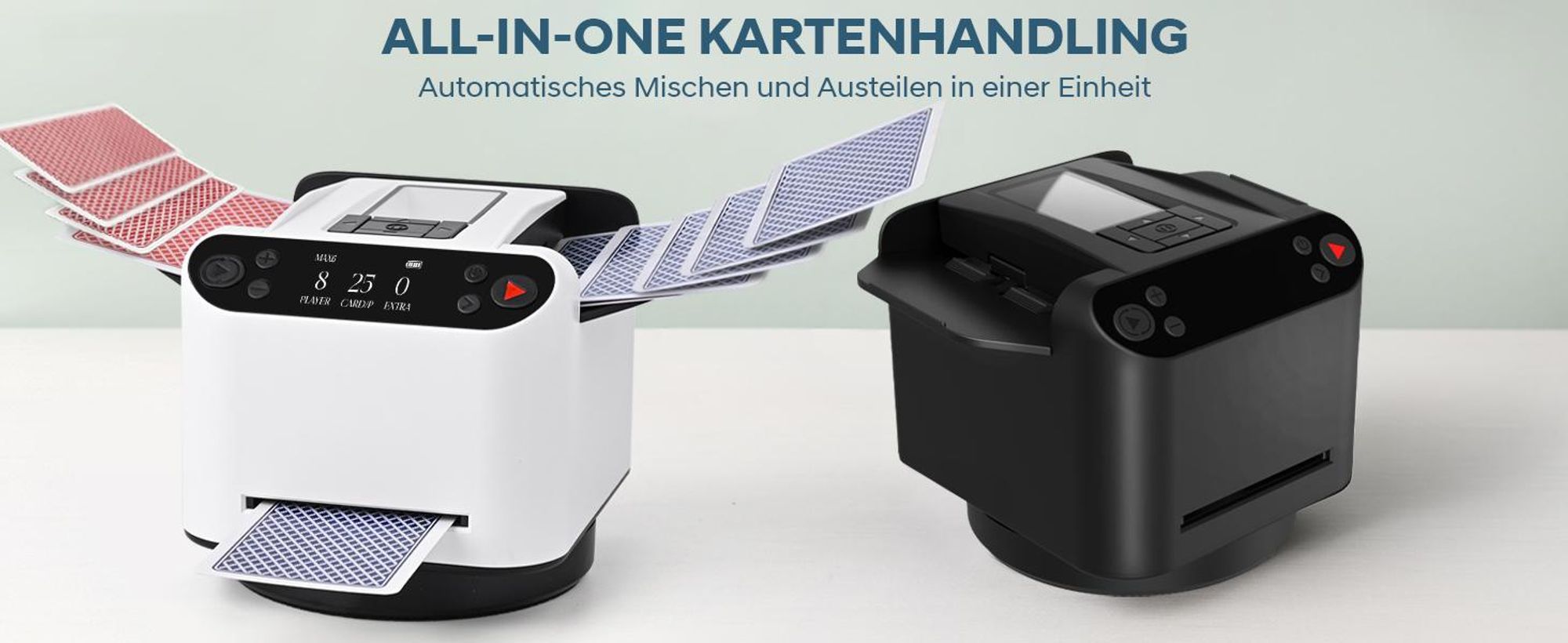 Kartenmischmaschine, 2 in 1 Automatische Kartenmischer und Kartensender, Leise, 12 Spieler, 4 Fernbedienungen für Poker, UNO, Bridge, Blackjack