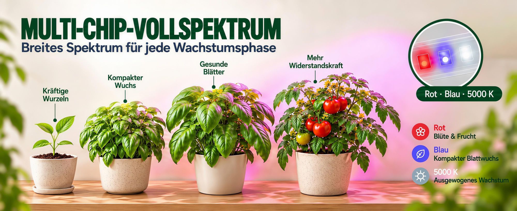 2x 50CM LED Pflanzenlampe Magnetische Vollspektrum,Dimmbar Pflanzenlicht mit Timer,360LEDs,Rot,Blau,5000K,Wachstumslampe Gewächshaus Grow Lampe