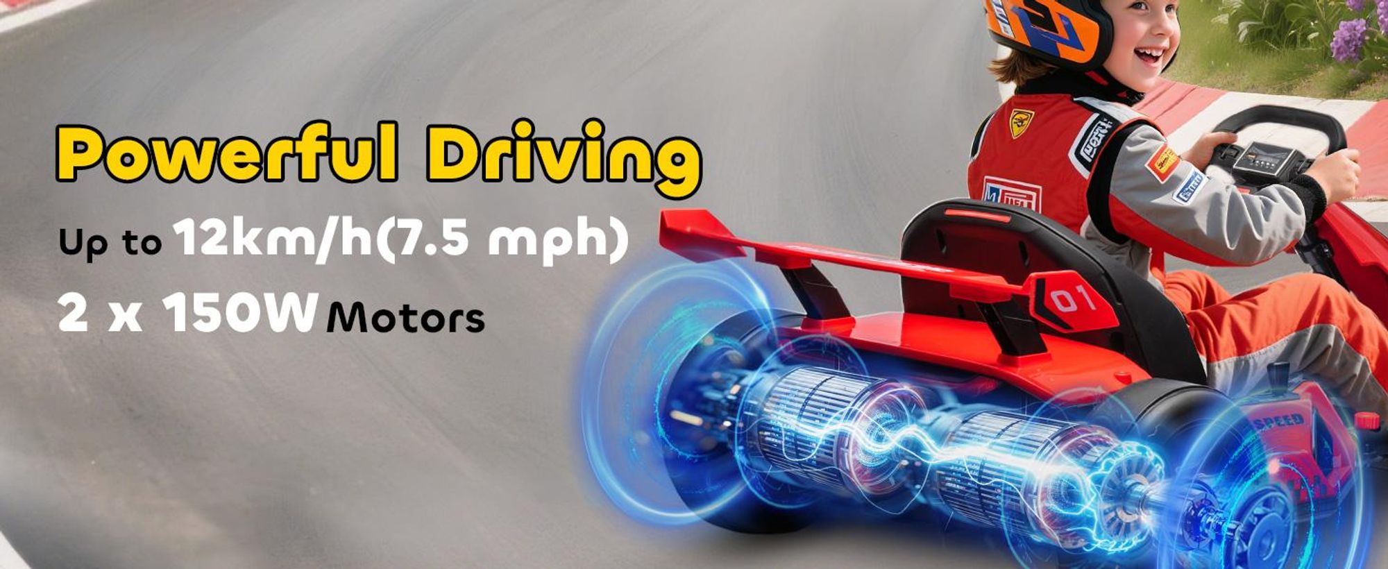 HOMCOM Elektryczny gokart dla dzieci 24 V, 6-12 km/h, tryb driftu, powolny start, 3-stopniowa regulacja siedzenia, wyświetlacz muzyczny, pas bezpieczeństwa, pojazd dla dzieci w wieku 6-12 lat, kolor czerwony