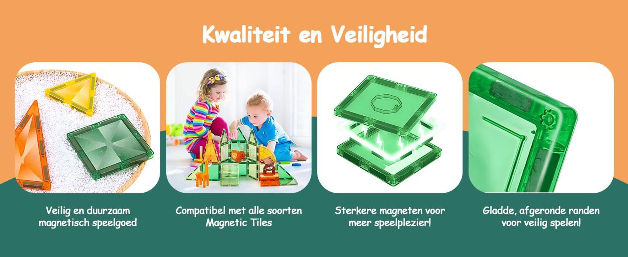 Olvy Magnetische bouwstenen, 110 stuks, Montessori speelgoed, magnetische tegels voor kinderen - magnetische bouwstenen - magnetisch constructiespeelgoed, jungle thema, Magna