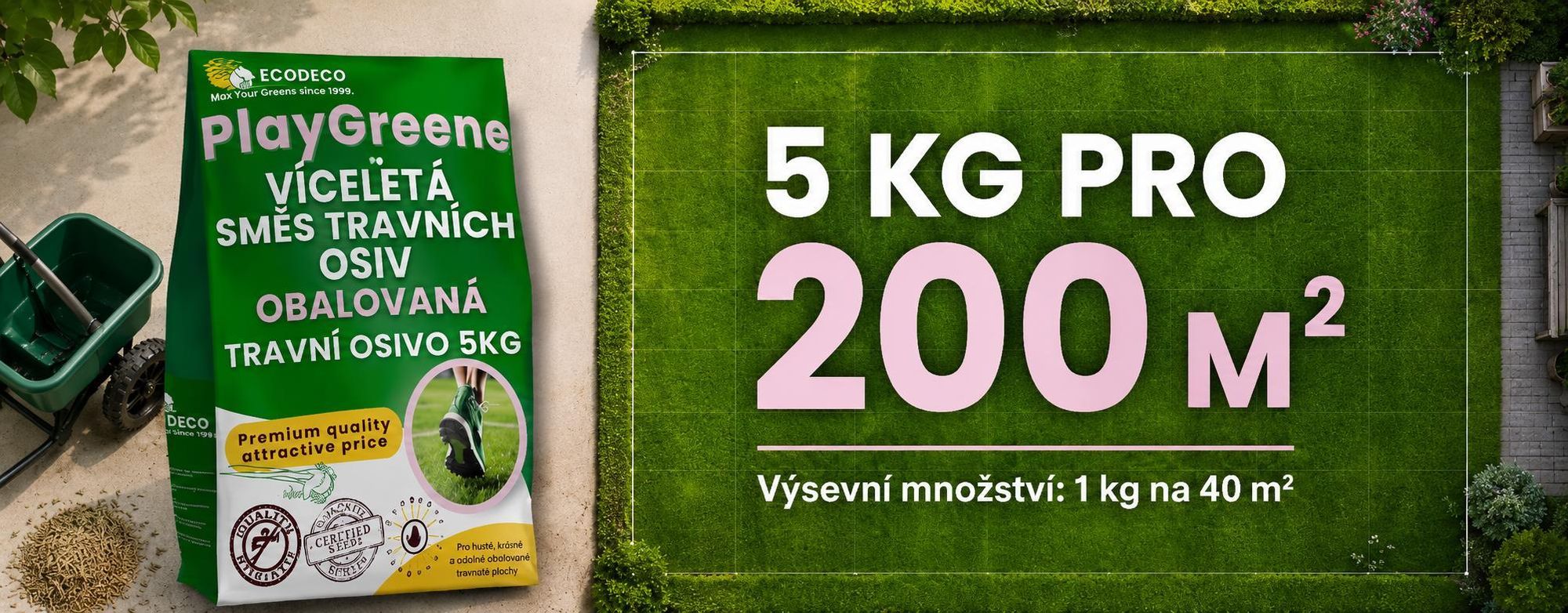EcoDeco travní semena univerzální, odolná vůči sešlapu, samohustící směs 5 kg pro zahradu a sportovní trávníky