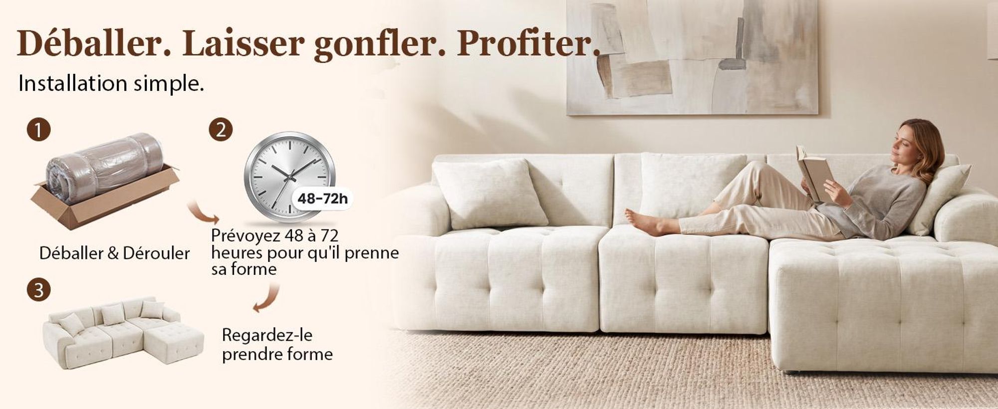 Canapé d'angle COMHOMA, 245 x 60 x 40 cm, canapé modulable avec fonction couchage, canapé-lit, canapé en L pour le salon, emballé sous vide, combinable à volonté