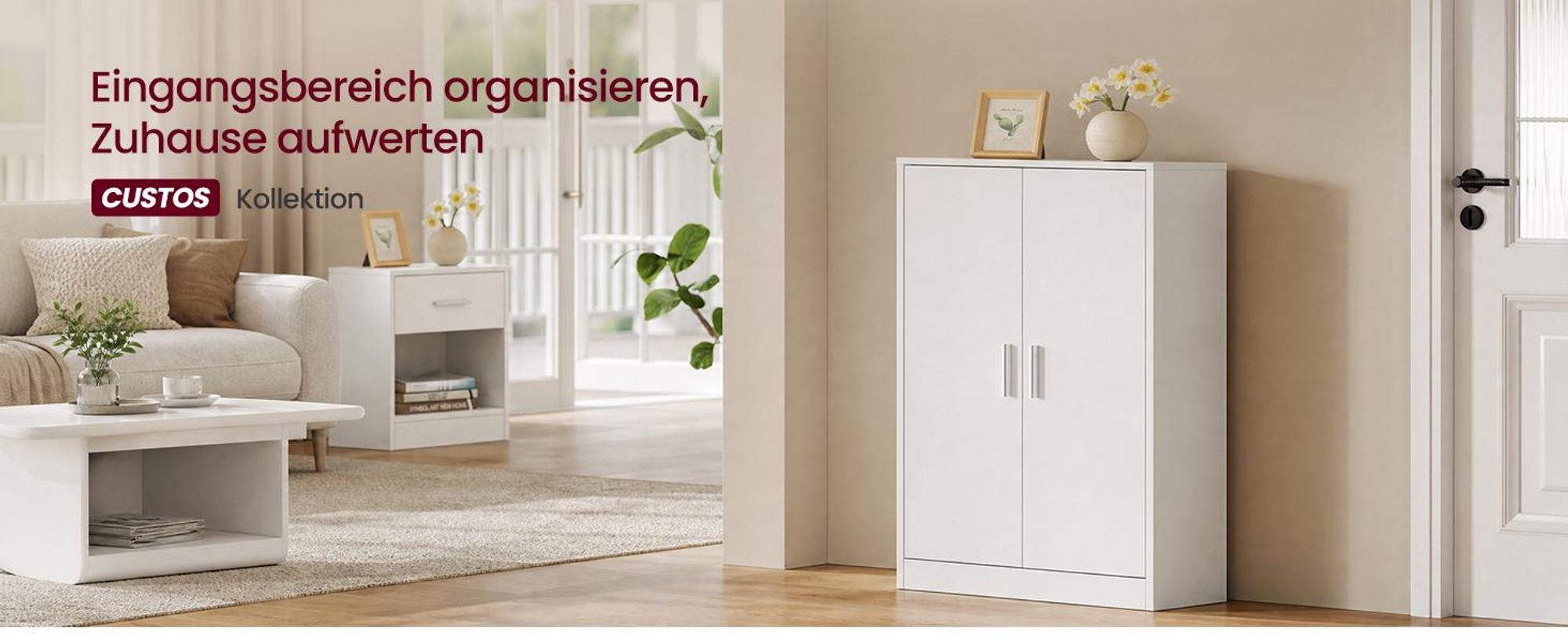 VASAGLE Schuhschrank mit verstellbaren Ablagen, Aufbewahrungsschrank mit Türen, für Flur, freistehend, 5 Ebenen, weiß