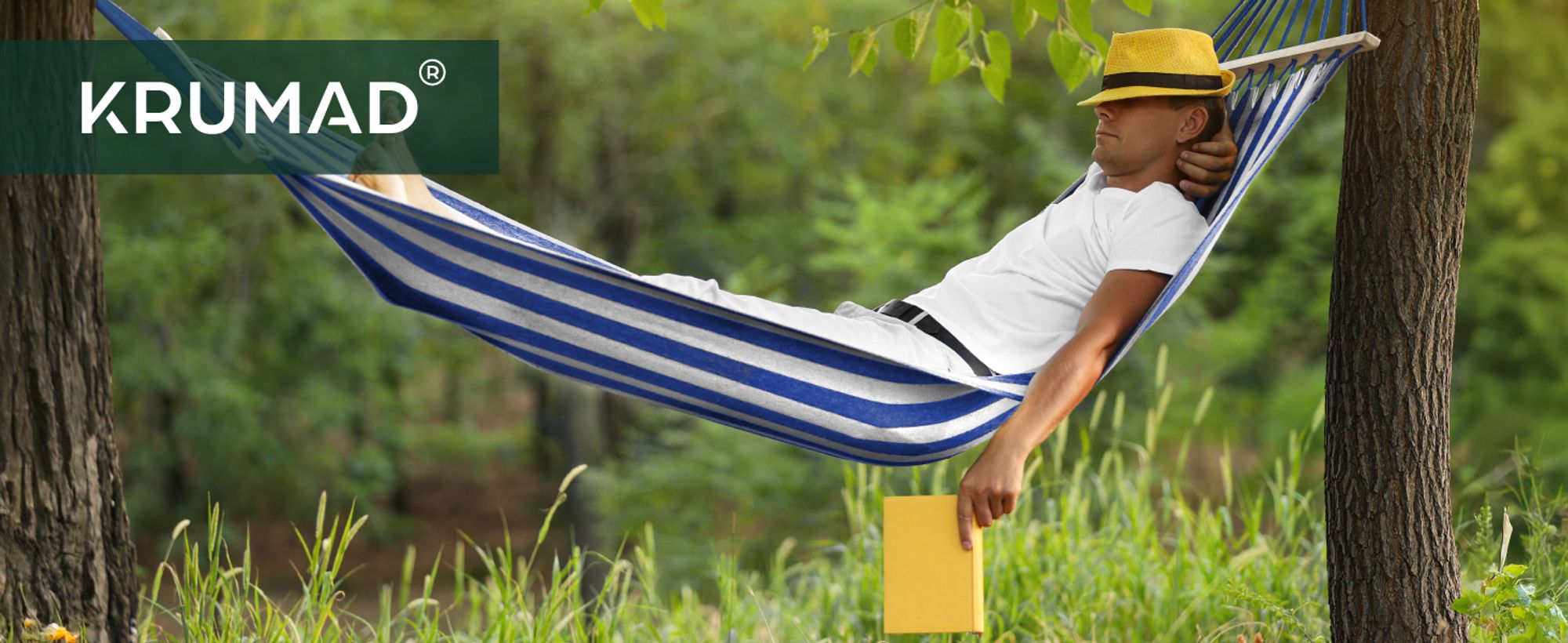 KRUMAD Hängematte 260 cm Belastbar bis 250 kg Wetterfest Baumwoll-Polyester für Garten Balkon Camping mit Holzstreben & Tragetasche