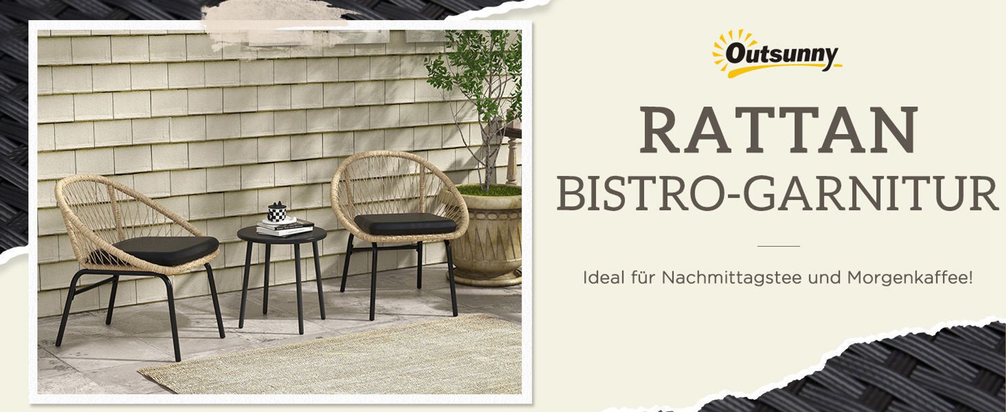 Outsunny 3-tlg. Rattan Gartenmöbel-Set, Balkonmöbel-Set mit Couchtisch, 2 Stühlen, Sitzgarnitur mit Kissen, Gartensitzgruppe für Balkon, Terrasse, Polyester, Gelb