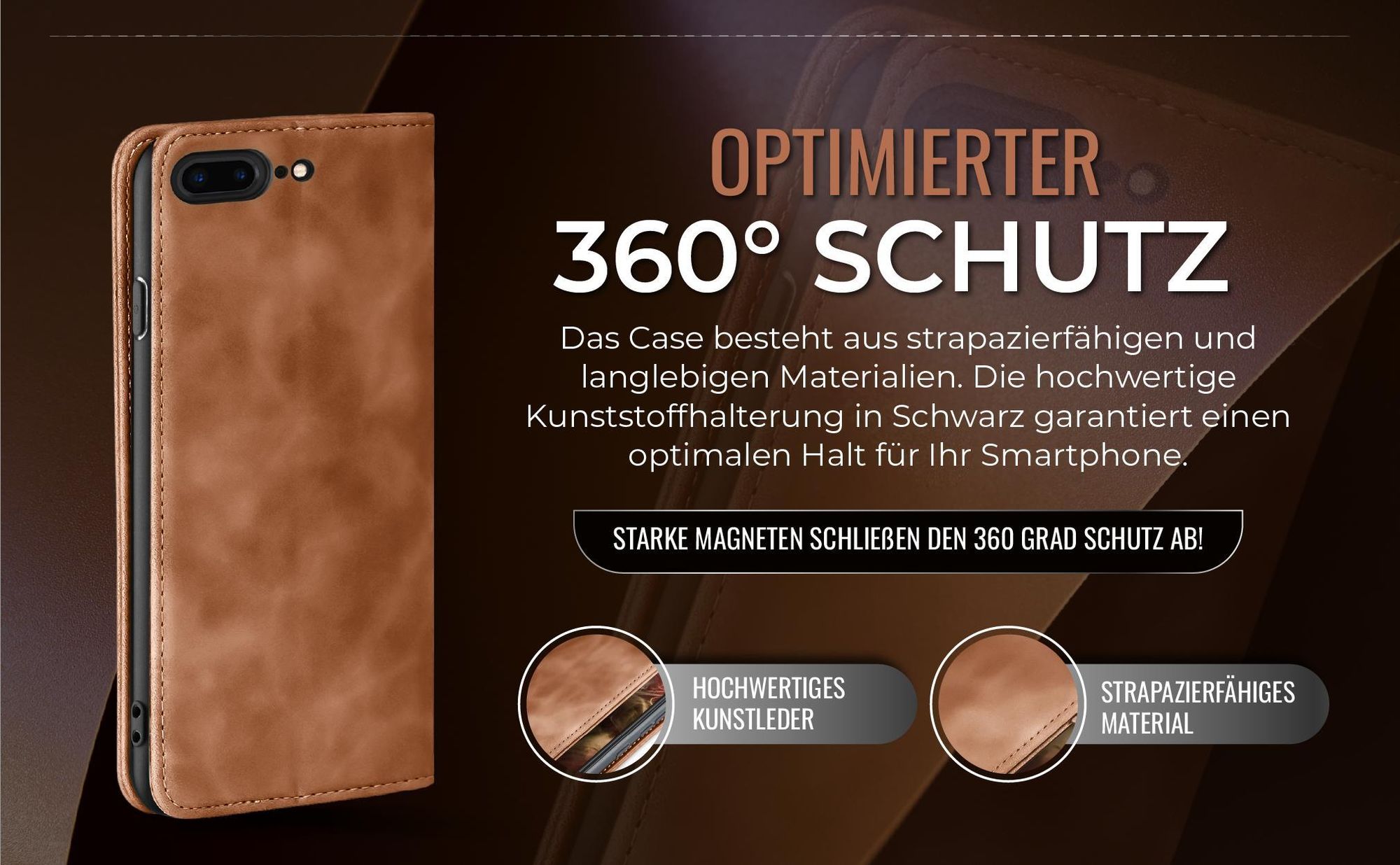 Hellbraune Handyhülle für Apple iPhone 7 Plus / 8 Plus mit 360 Grad Schutz