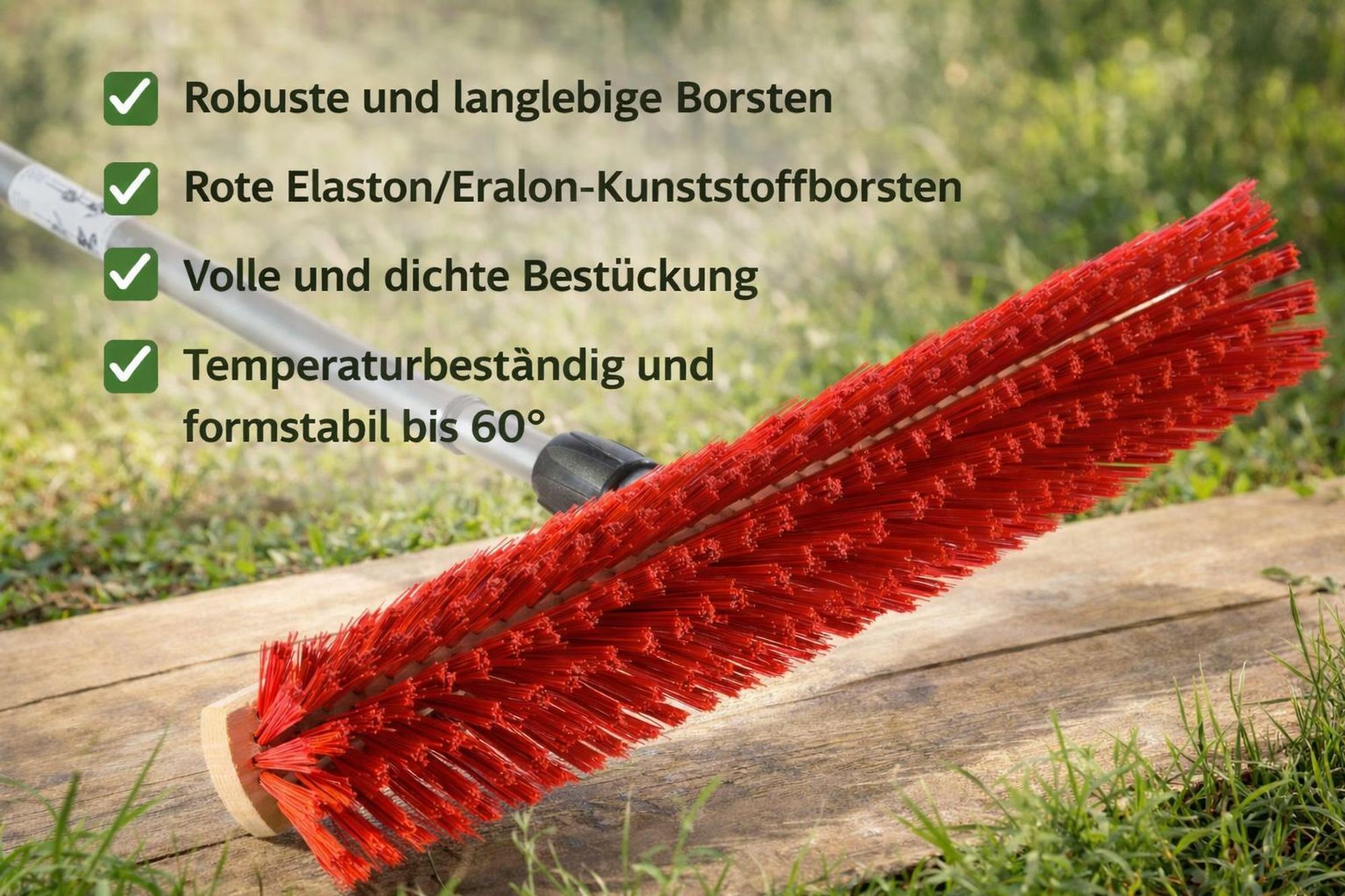 Qualitäts Straßenbesen 60cm Breit mit Teleskopstiel Stiel stufenlos ausziehbar Besen mit roten Kunststoffborsten Straßenschrubber Schrubberbesen