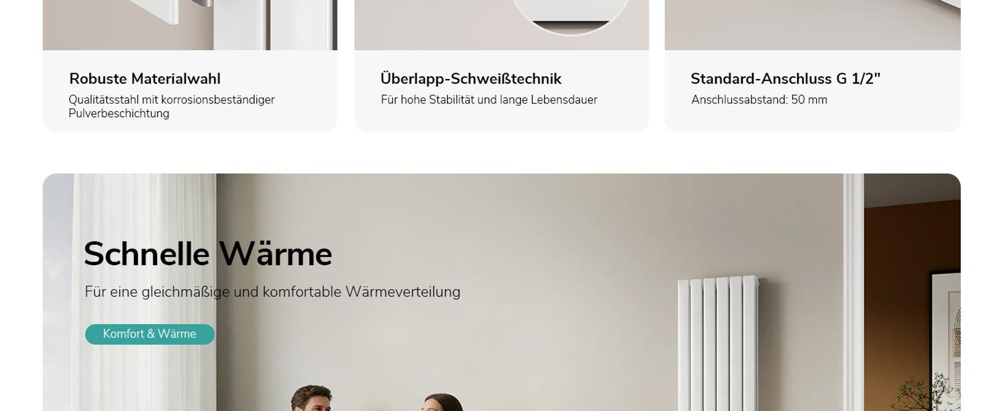 EMKE Heizkörper Flach 180 x 46 cm Doppellagig 1624 W Weiß Design Paneelheizkörper
