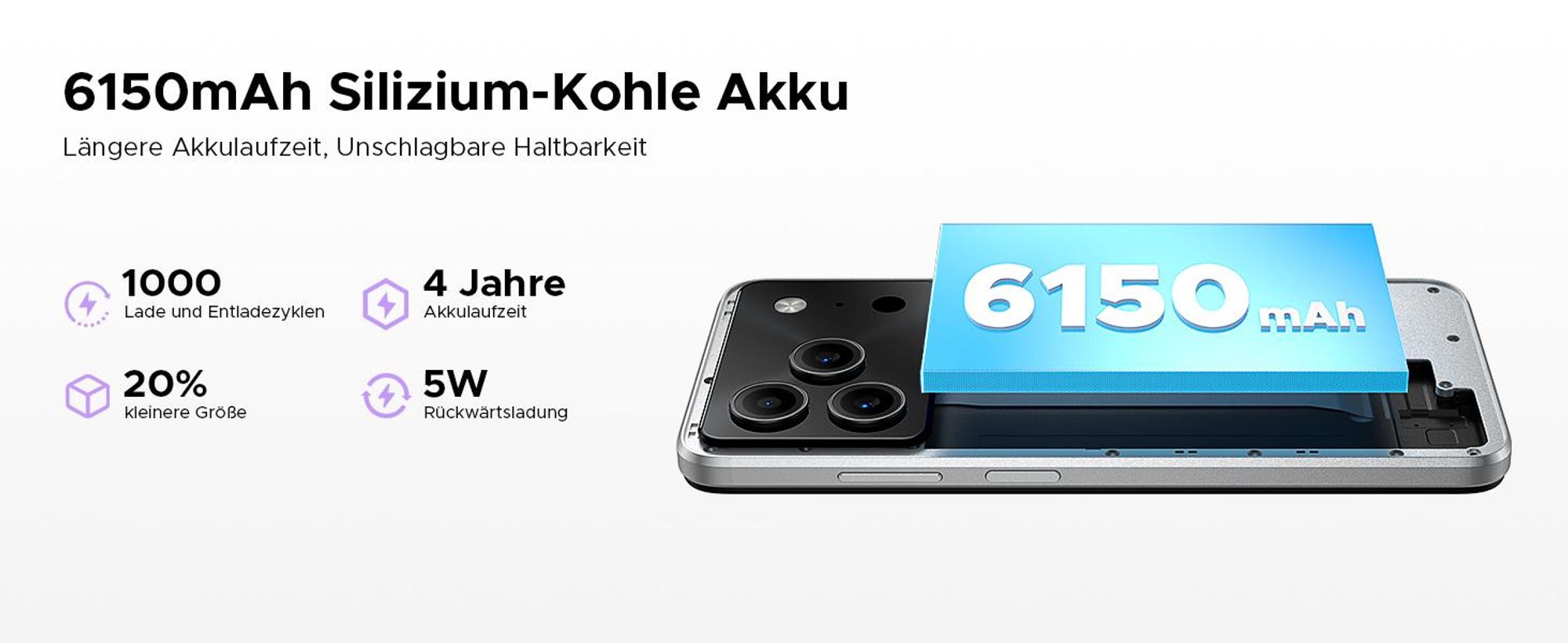 DOOGEE Note56 Plus Smartphone Handy, Android 16, 6,56" 90Hz, 6150mAh Akku, 48GB+256GB, 4G, 50MP, NFC, Fingerabdruck, Gesichtserkennung, ohne Vertrag