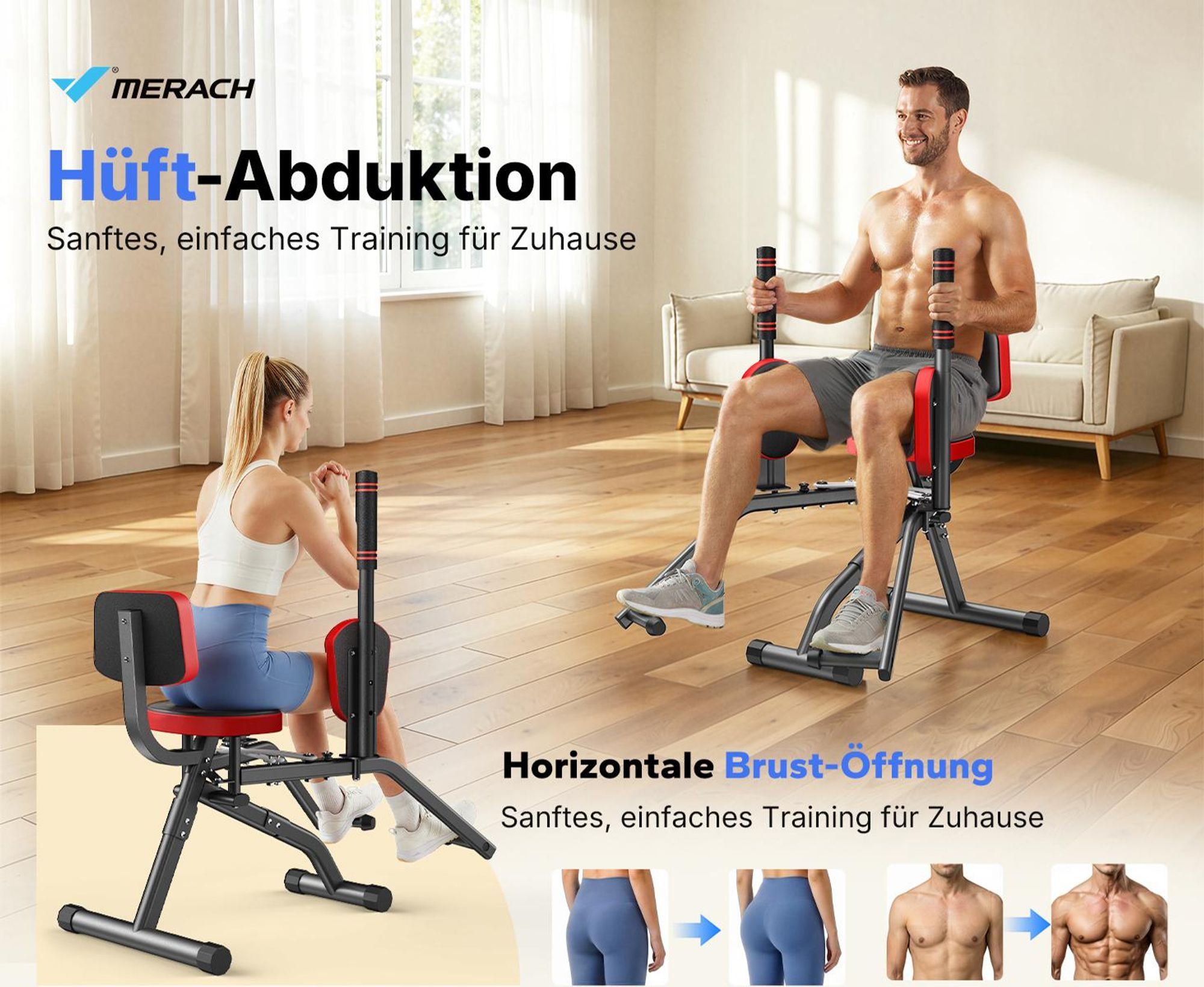 Hüftabduktor, 3-in-1 Heimtrainer für Brust, Po & Beine, Po-Trainer, Beintrainer, Hüfttrainer, bis zu 150 kg Merach