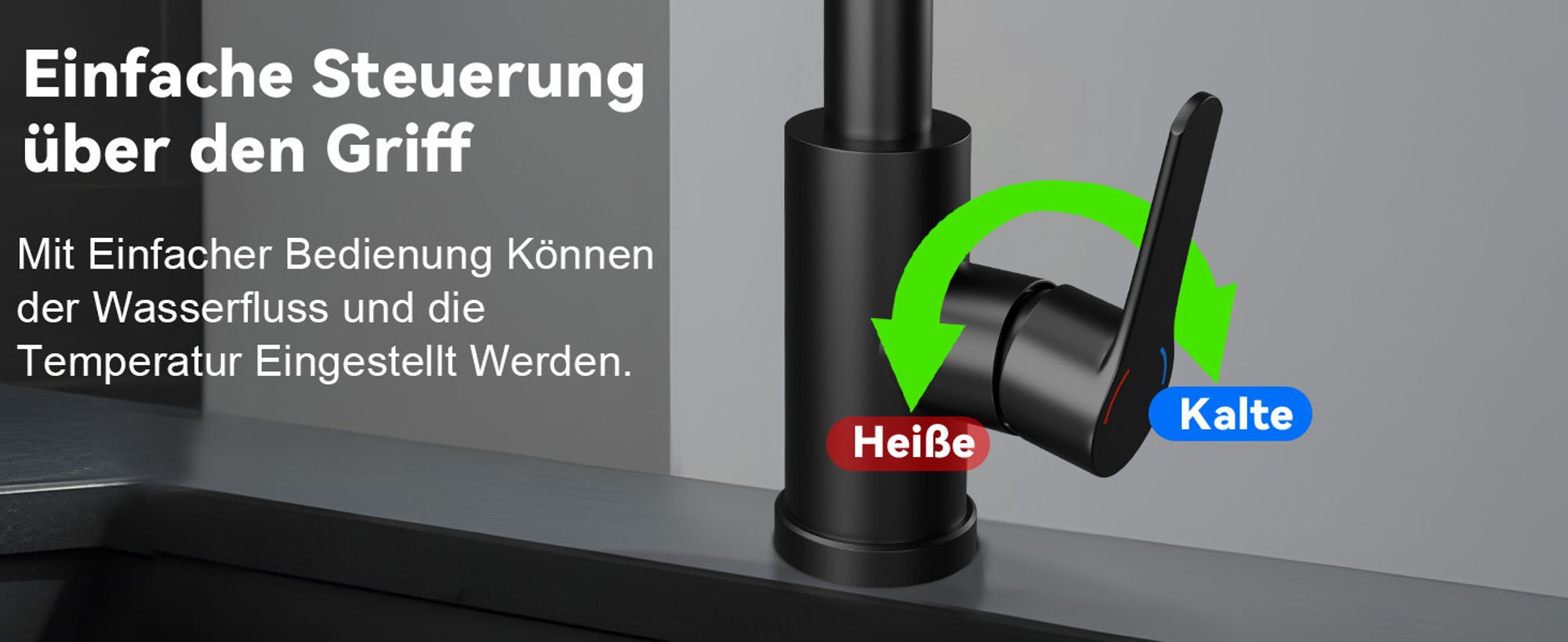 ZMH Wasserhahn Küche Küchenarmatur Schwarz Waterfall Spültischarmatur Ausziehbar mit Brause Mischbatterie Spüle 360° Drehbar Armatur Edelstahl mit 3 Strahlarten Küchenwasserhahn