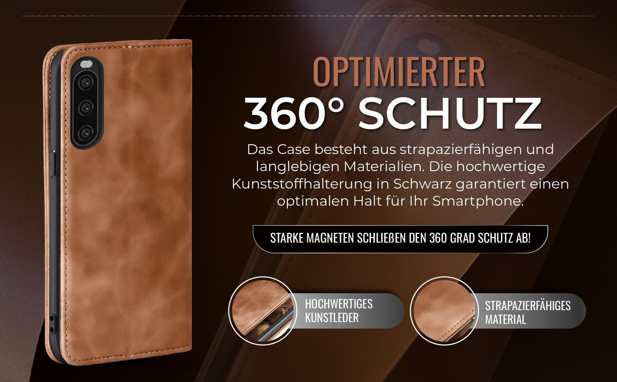 Hellbraune Handyhülle für Sony Xperia 10 V mit 360 Grad Schutz