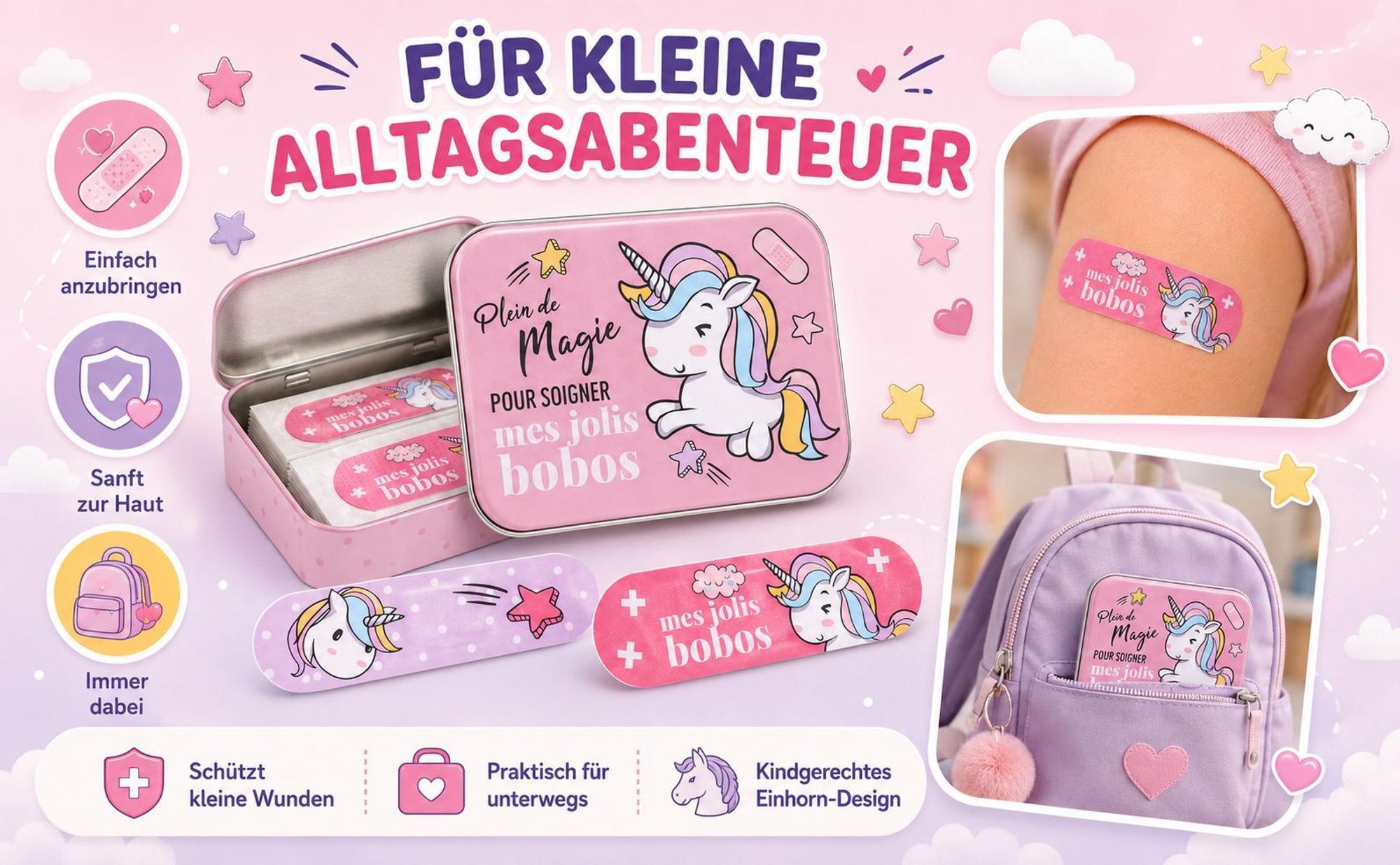 Unicorn Kinderpflaster Lizensiertes Produkt - Metall-Box - 24 Pflaster - Schönes Design Pflaster Aufbewahrungsbox für Kinder - 1 Box