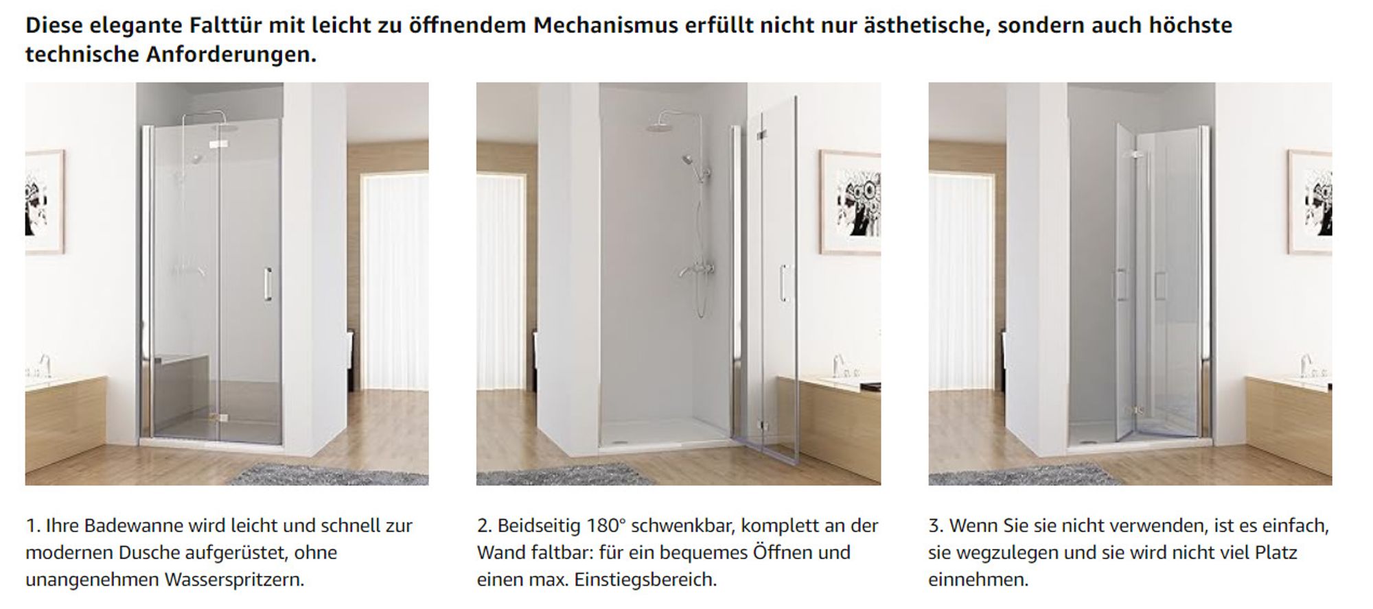 Nischentür 90 x 195 cm Duschabtrennung 2 TLG. Faltwand Aufsatz Duschwand DA
