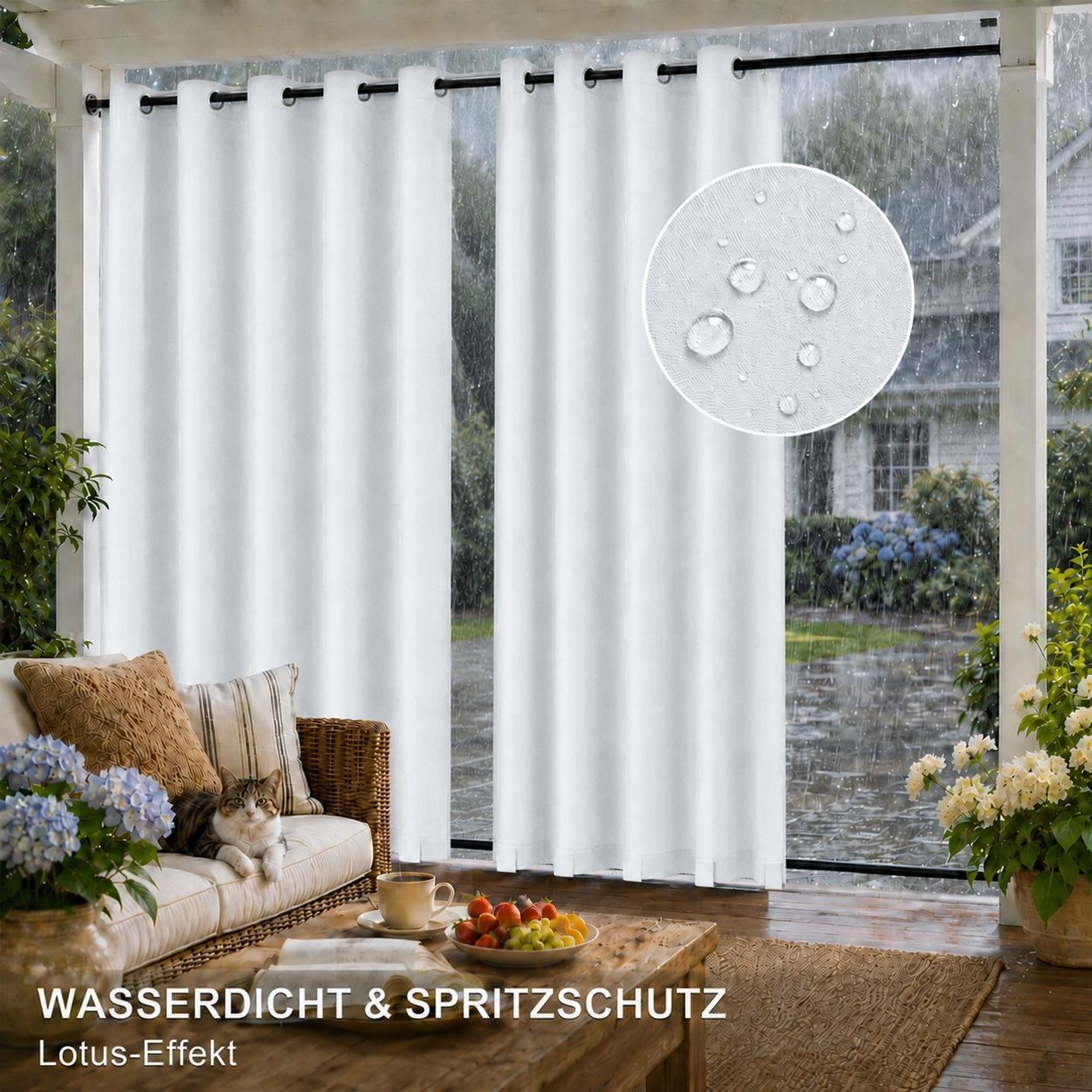 1x Garden Outdoor Vorhang Wetterfest Mit ösen Wasserdicht Sichtschutz UV-Schutz für Balkon Terrasse Patio Pavillon, 132x213cm, Weiß