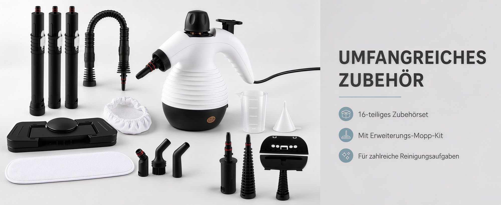 2 in 1 Dampfreiniger,1050W Handheld -Dampfreiniger, 350ml Dampfreiniger sofa,Dampfreiniger boden mit 16 Zubehör, Multifunktional Dampfreiniger