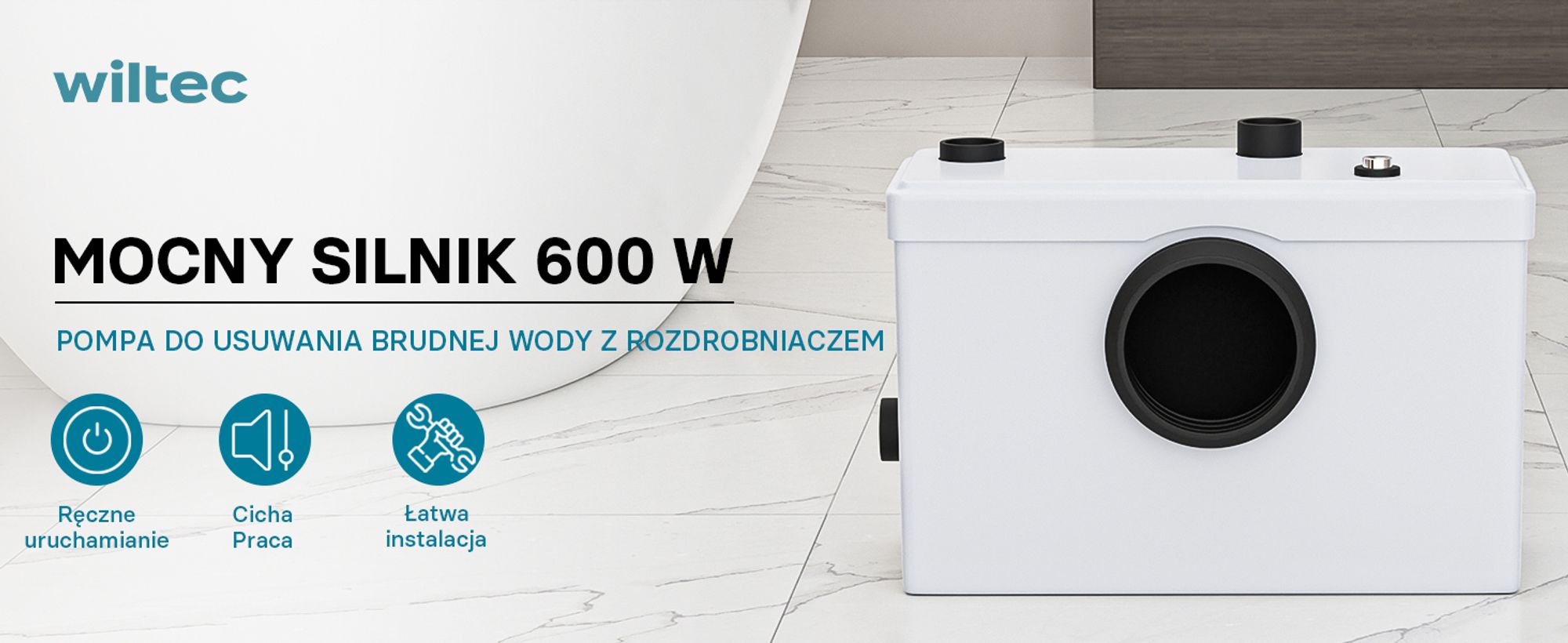 Wiltec 3/1 mały podnośnik 600 W z rozdrabniaczem, podnośnik o wysokości do 10 m, podnośnik ścieków z 3 wlotami, podnośnik fekaliów do WC i prysznica