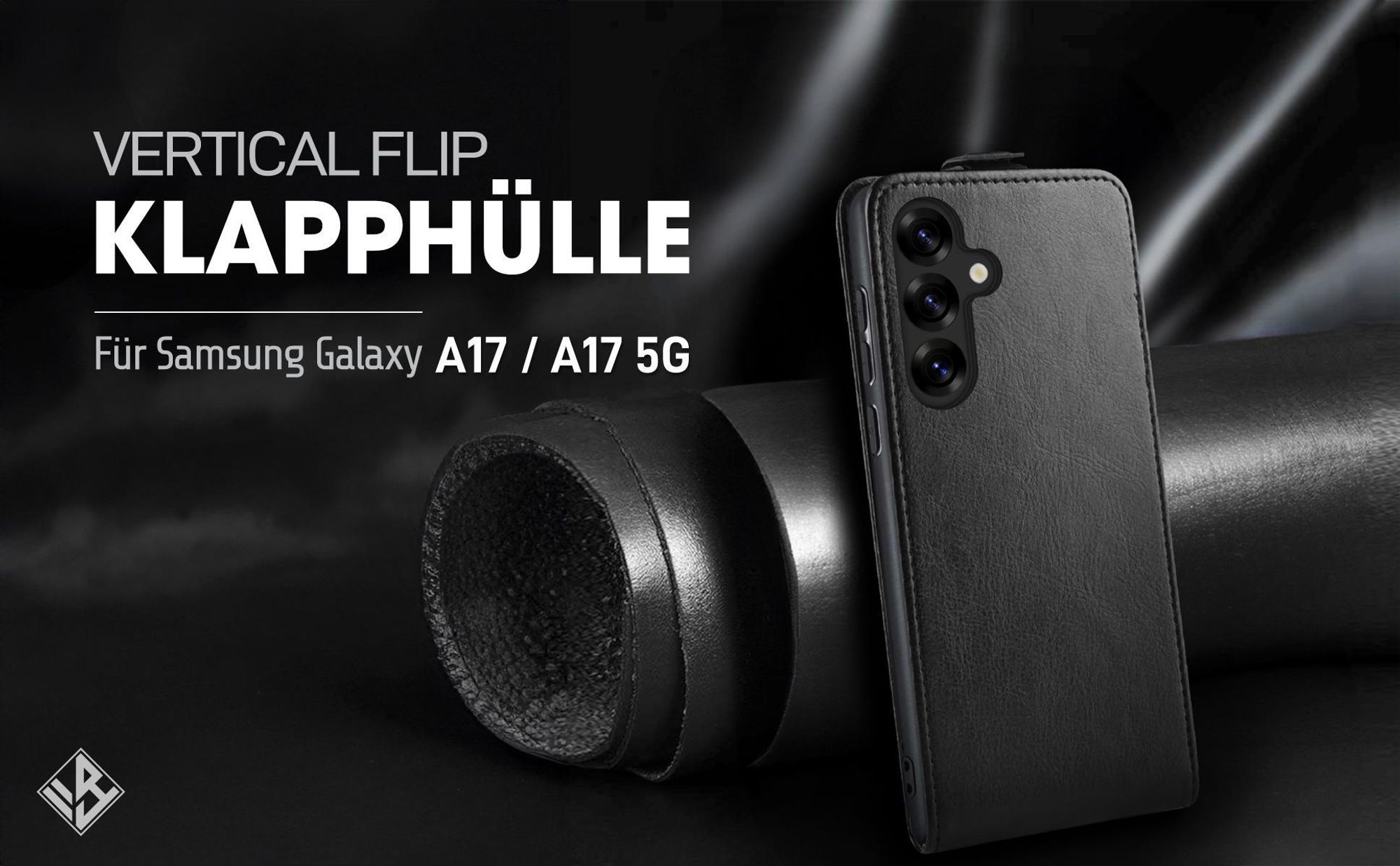 Vertikal aufklappende Handyhülle in Schwarz für Samsung Galaxy A17 / A17 5G