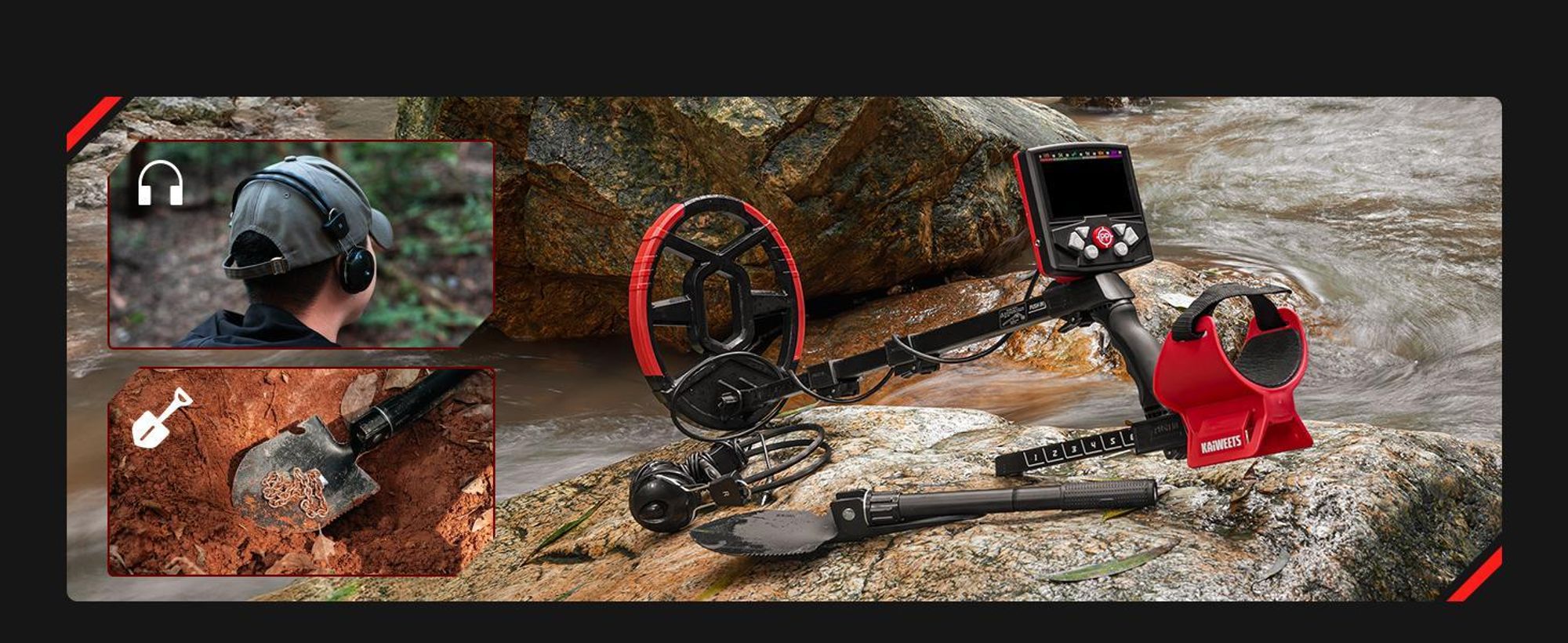 Detektor kovů KAIWEETS Explorer X III, barevný LCD displej, skládací, vodotěsný podle normy IP68