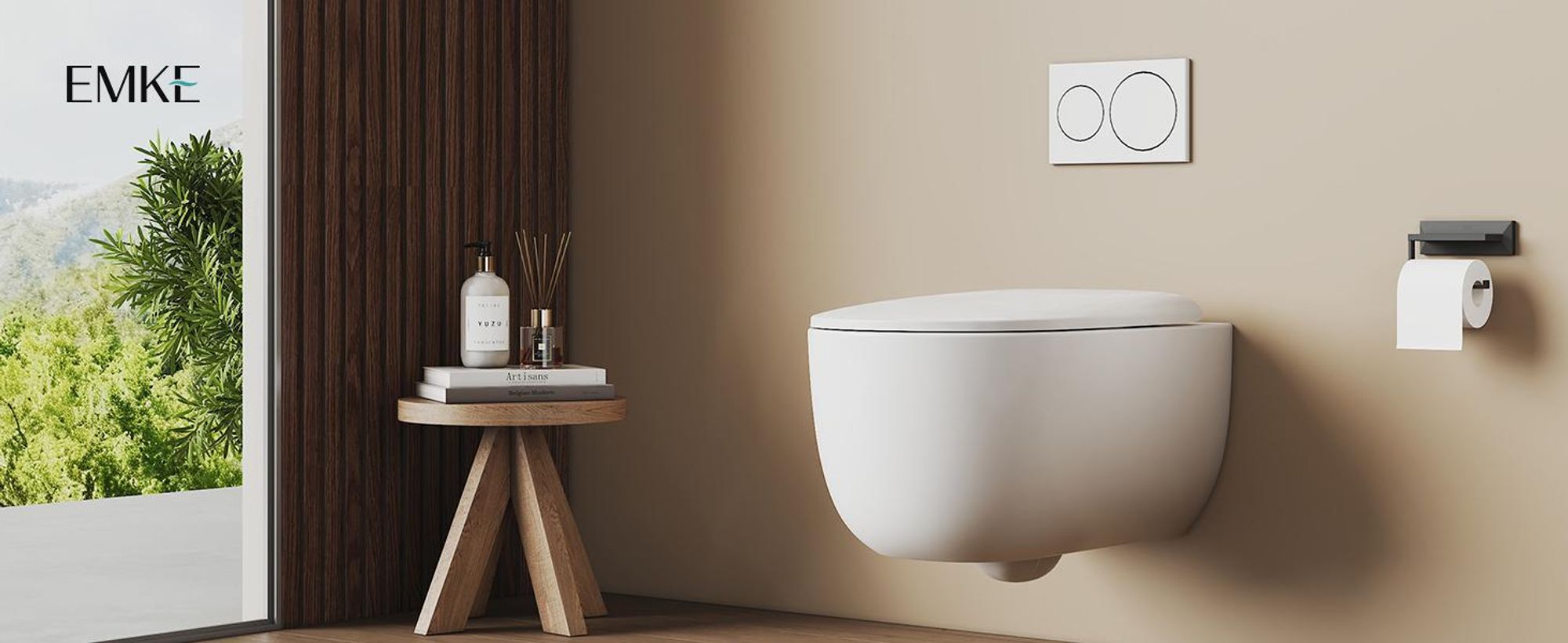 EMKE Hänge-WC Einloch Superspin Spülung 355x365x555mm Keramik Wassersparend Wandmontage Toilette mit Direktspülung Soft-Close Deckel Glänzendweiß
