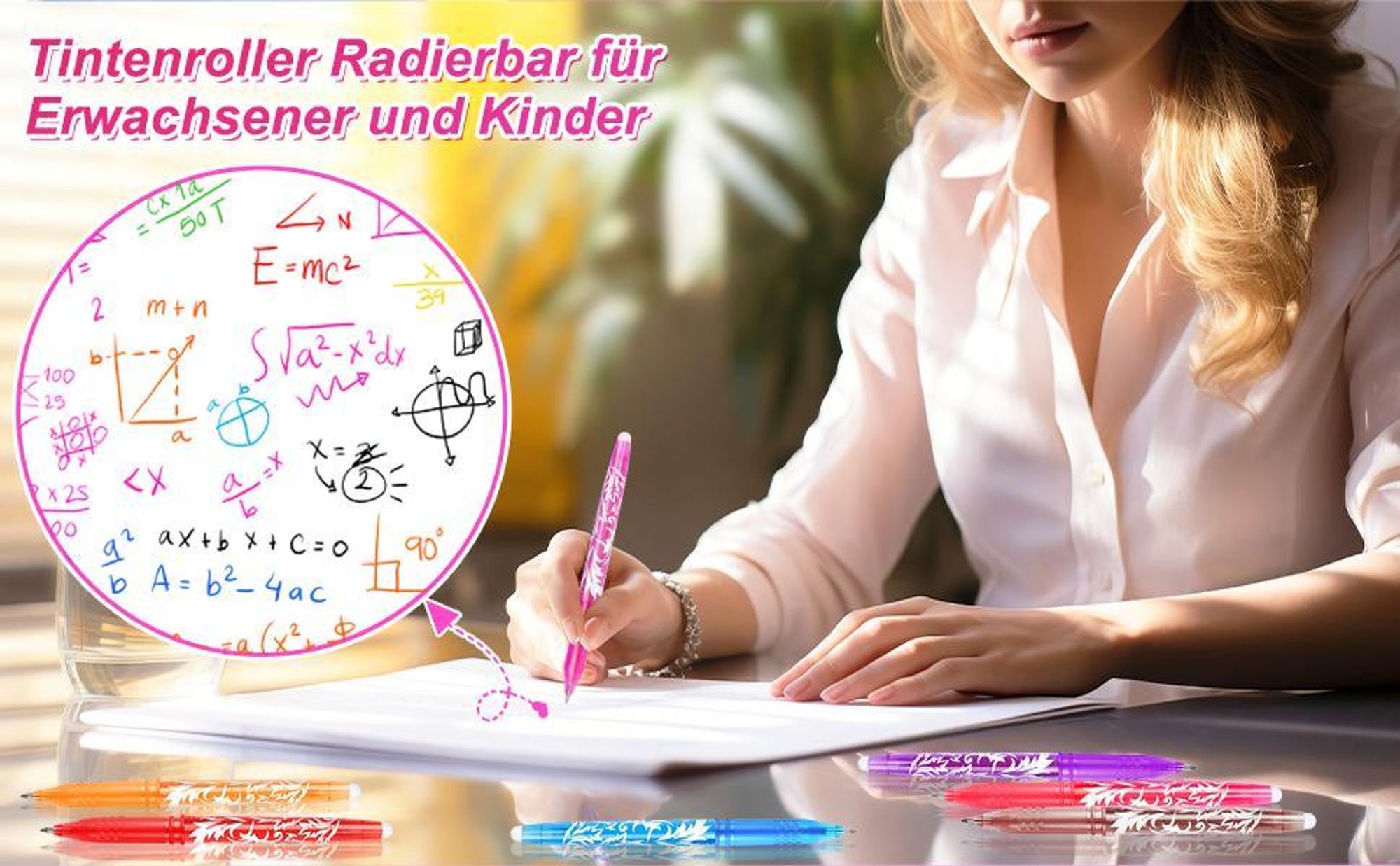 Radierbarer Kugelschreiber, Tintenroller Radierbar, 12 Farben Kugelschreiber Radierbar, Radierbarer Gelschreiber Set, 0,5 mm Radierbarer Tintenroller