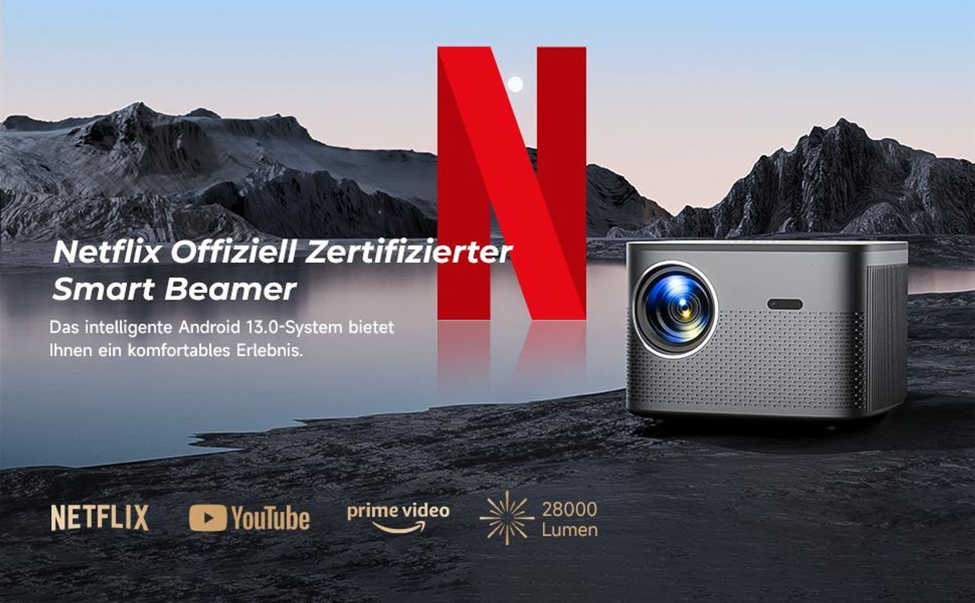 Beamer 4K mit Autofokus & 6D Auto Trapezkorrektur, Netflix  Beamer, Native 1080P, 700 ANSI, Auto Hindernisvermeidung, WiFi6 BT5.3 Beamer