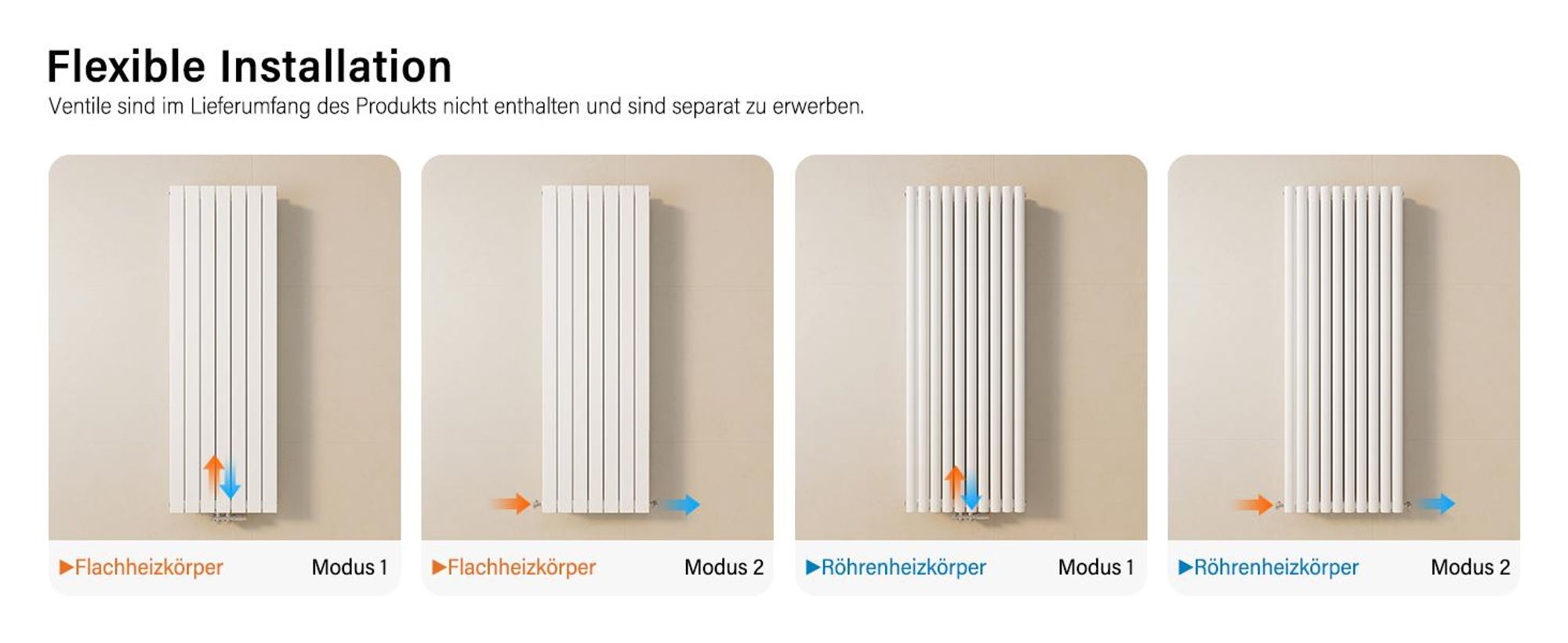 AICA Design Röhren Heizkörper Paneelheizkörper Vertikal Mittelanschluss Doppellagig 1800x472mm Weiß