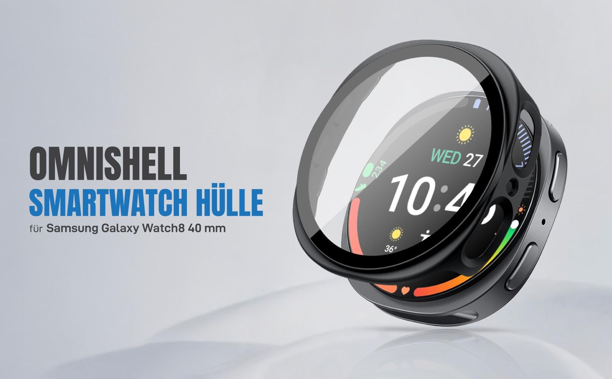 Schwarze 360 Grad Hülle für Samsung Galaxy Watch8 40 mm mit Displayschutz