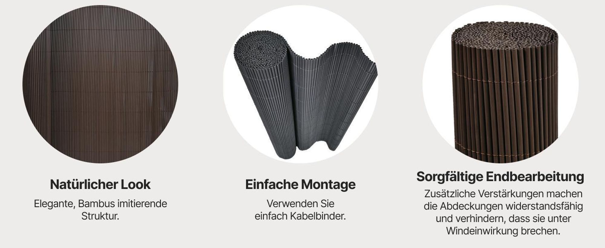 Sichtschutz Balkon, Terrasse, Garten, PVC, Mazovia 100x300 cm Braun, Sturmfest, Ohne Bohren Sichtschutzmatte wie Bambus, Wetterfest und UV-beständig