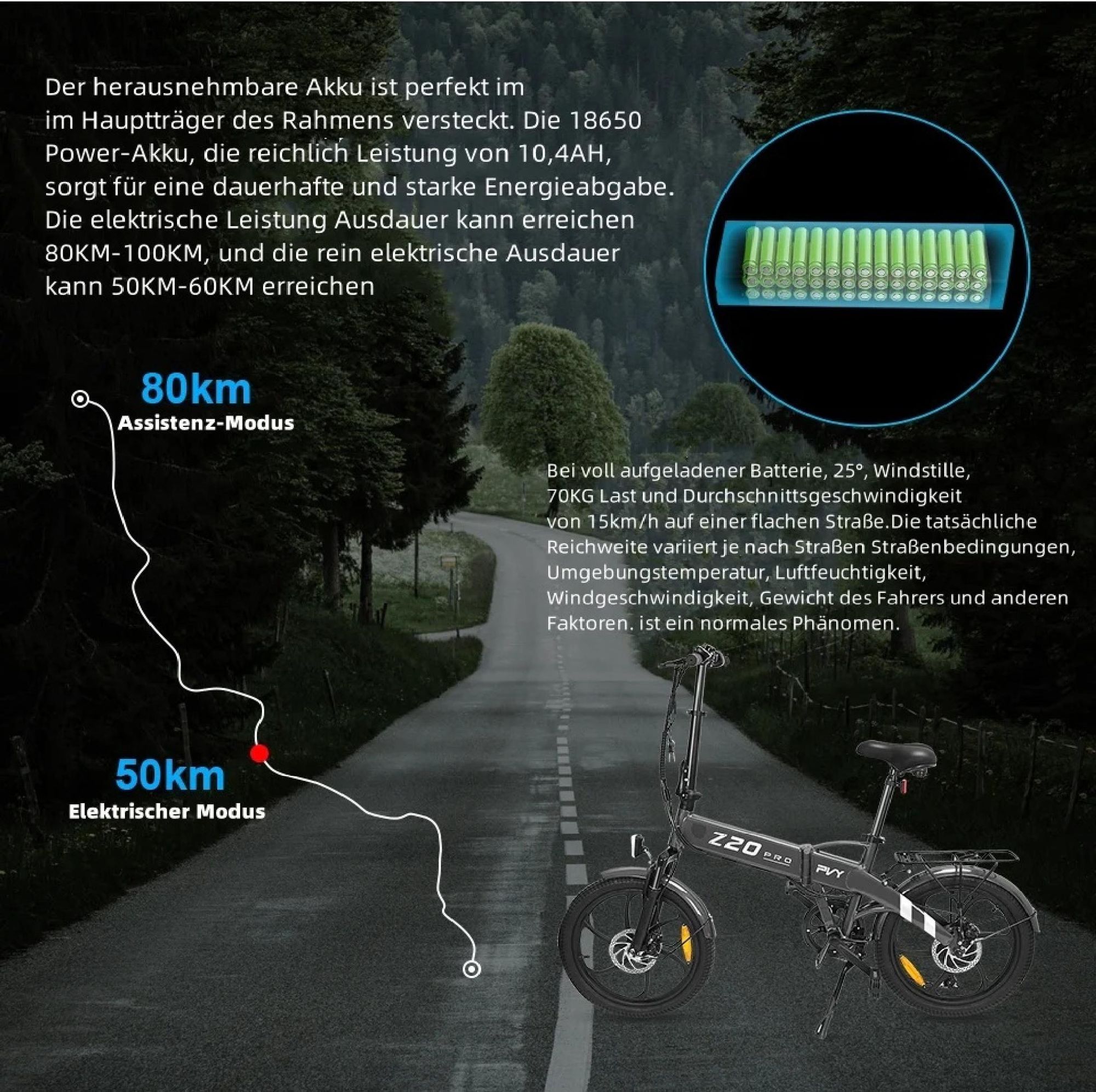 PVY Z20 Pro Elektrisches Fahrrad - 250W Motor 36V10.4AH Batterie 80KM Reichweite Mechanische Scheibenbremse - Grau