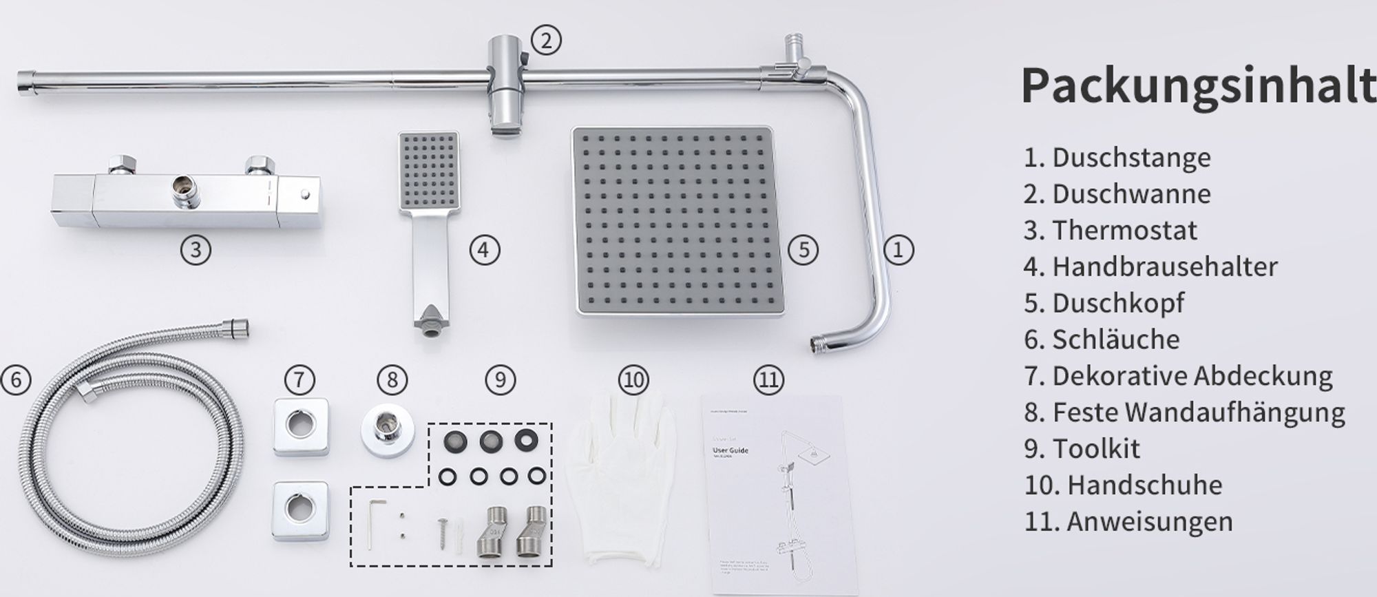 Homelody Thermostat Duschsystem messing mit Kopfbrause Handbrause Hochdruck-Niederschlag Duschkopf