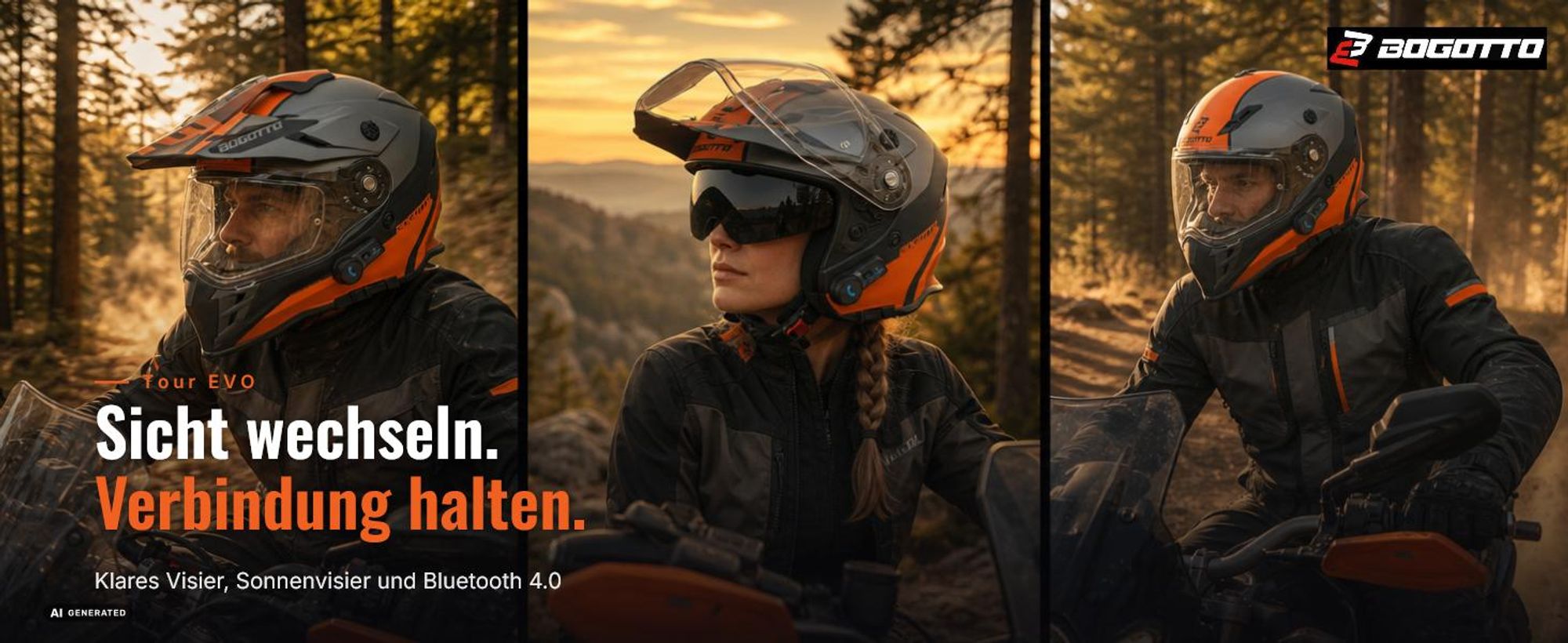 Bogotto H331 BT Tour EVO Bluetooth Enduro Helm, schwarz matt/grün, L (59/60)