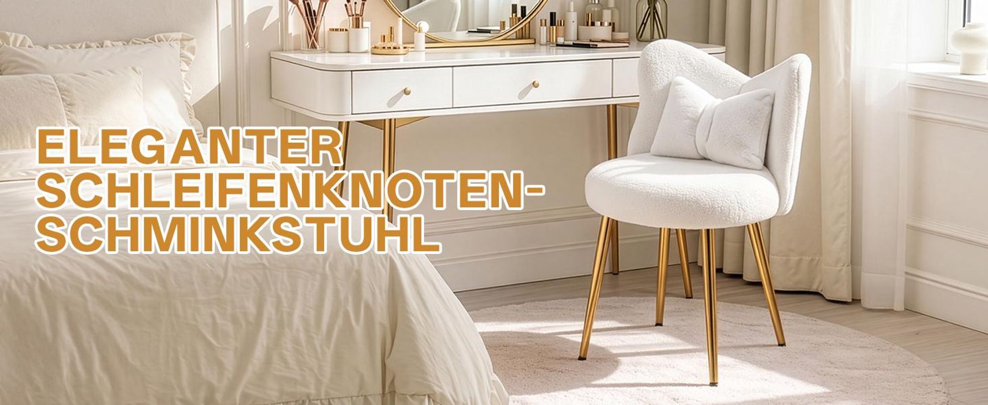 FCH Schminkhocker, Schreibtischhocker, Bow Shape Rücken Dressing Stuhl, Esszimmerstühle, Sitzhocker Polsterhocker, 53×49.50×78cm, Weiß