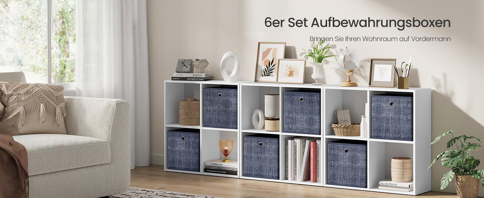 SONGMICS Ordnungsboxen, 6er Set, aus Vliesstoff mit Griff, 30 x 30 x 30 cm, Organizer Box, für Würfelregal, Faltbox, blau