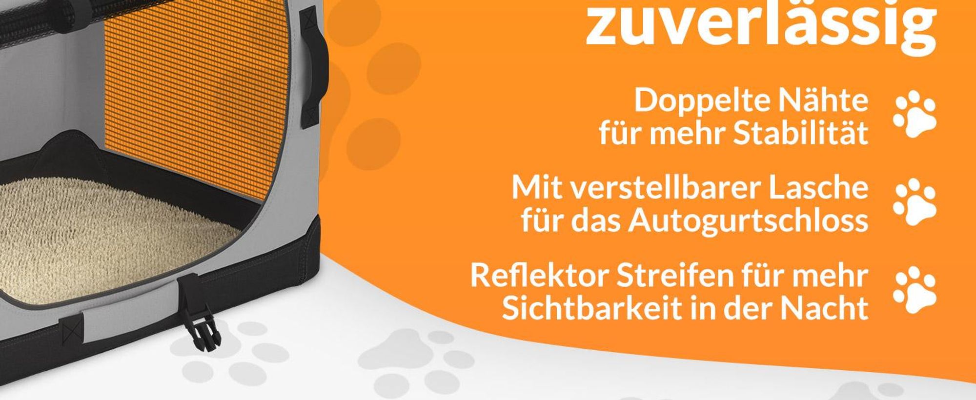 Faltbare Hundetransportbox 60x42x44 cm mit gepolsterter Liegedecke und Trinknapf