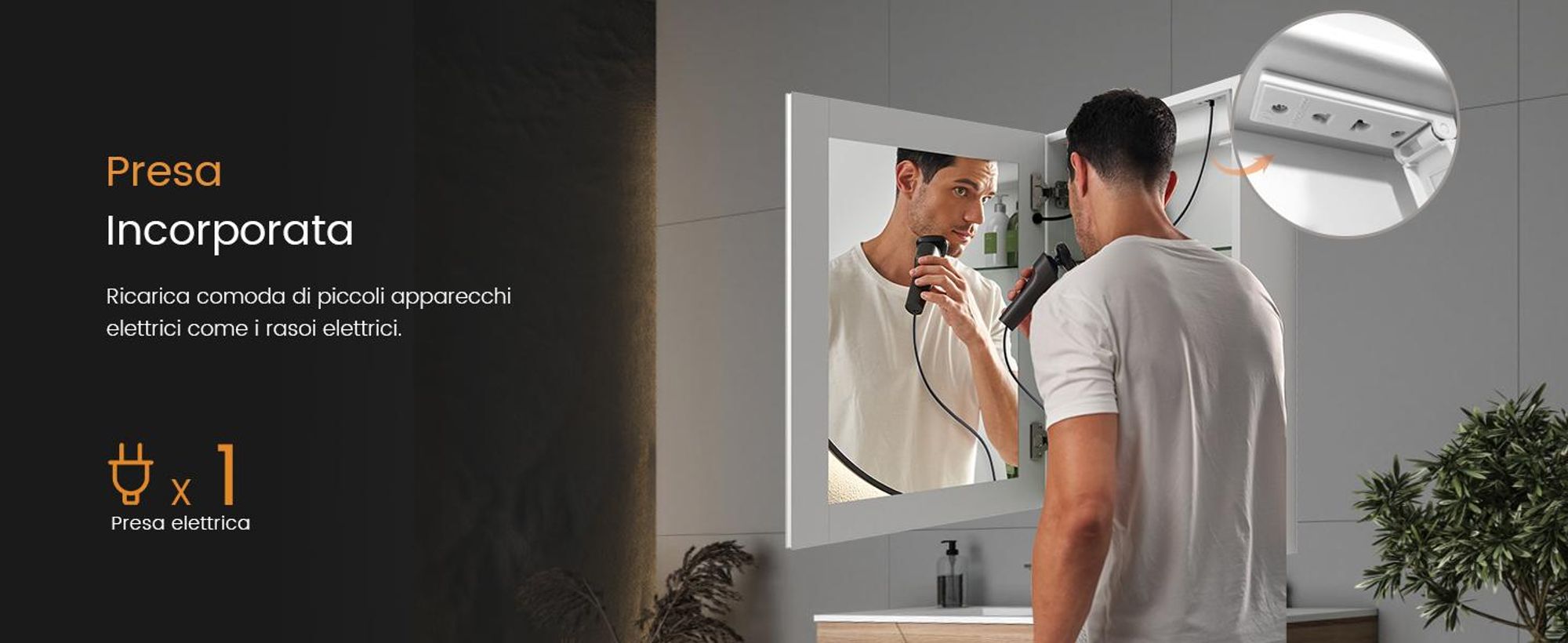 Armadio a specchio EMKE con illuminazione 145 x 500 x 700 mm Armadio a specchio a LED con antiappannamento e presa, dimmerabile a 3 colori - Armadio da bagno a 1 anta