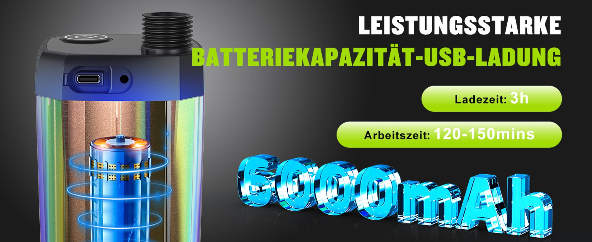 Tragbare Campingdusche,[6000 mAh] ,Pump- und Temperaturanzeige,mit Duschkopf und 2 m Schlauch für Garten, Waschen des Autos, Strand, Camping, Haustier