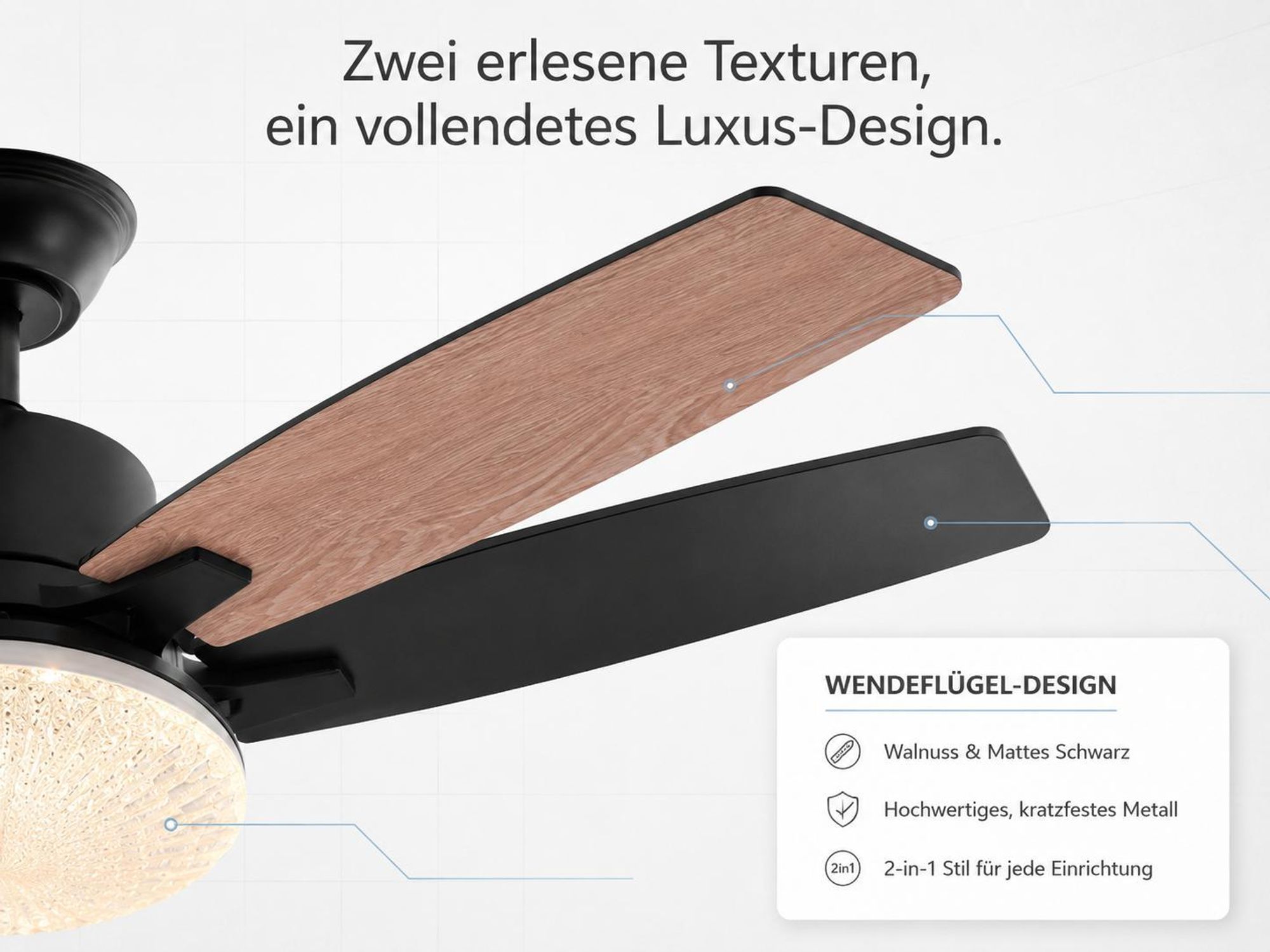 132 cm Deckenventilator mit Beleuchtung Holzoptik Ventilator Decke mit Licht Dimmbar 6 Stufen Leise Deckenlüfter Lüfter Lampe Wohnzimmer Schlafzimmer