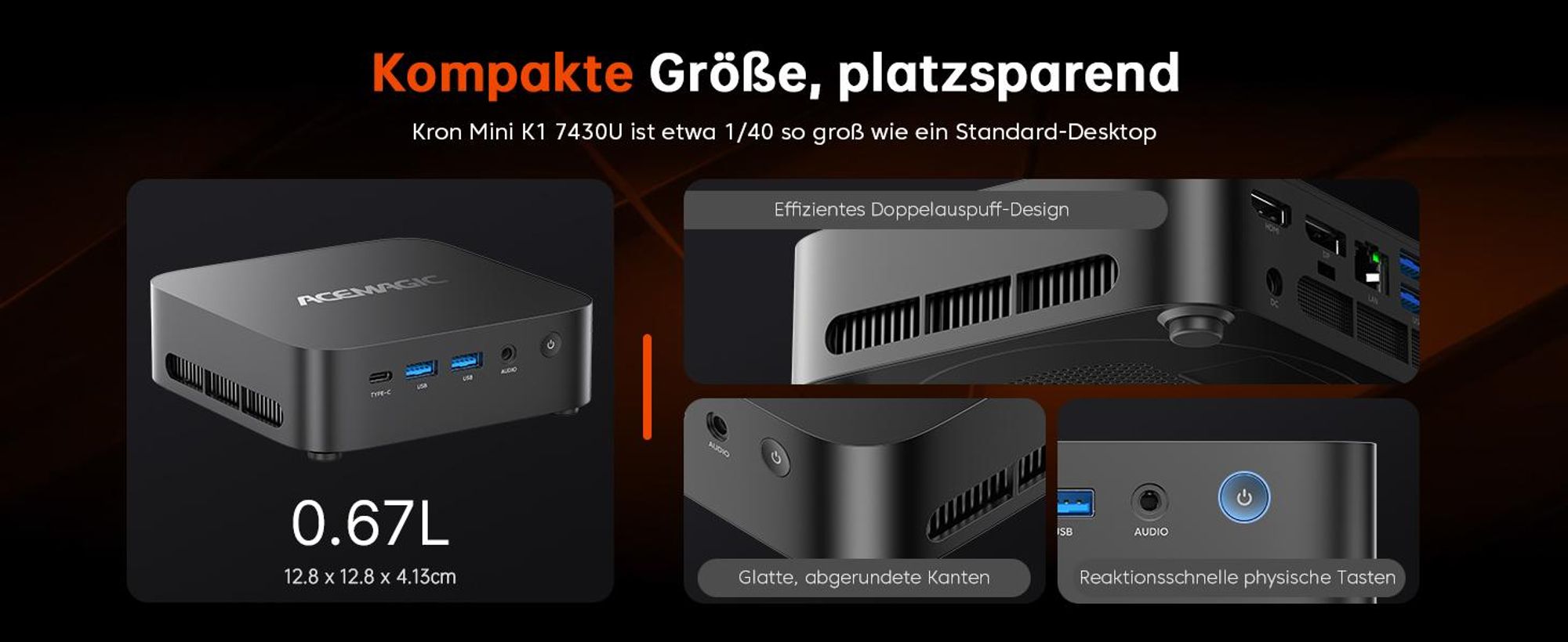 ACEMAGIC K1 Mini PC, AMD Ryzen 5 7430U, 16GB LPDDR4X RAM, 512GB M.2 SATA SSD, AMD Radeon Graphics, Windows 11 Pro